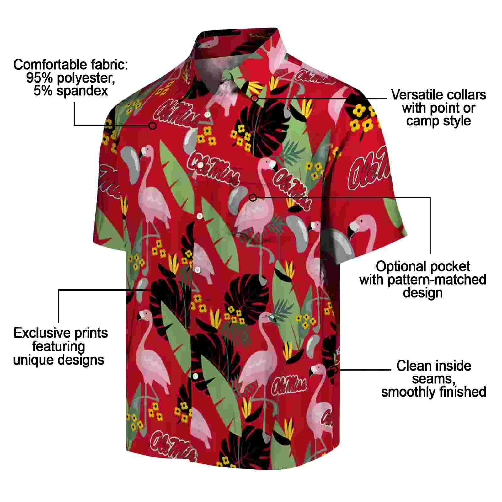 ole miss rebels flamingo leaves red hawaiian shirt new arrival