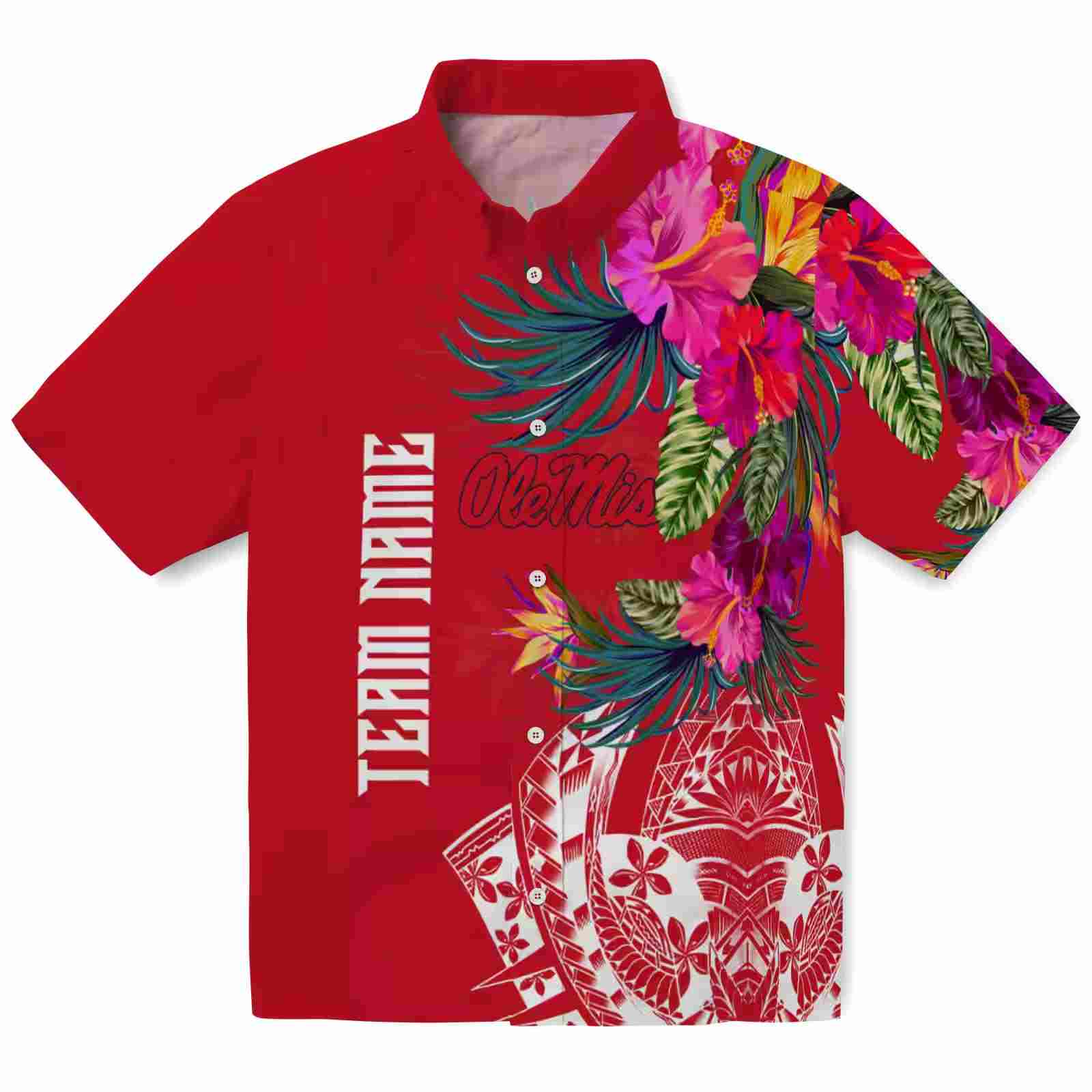 Ole Miss Rebels Floral Polynesian Red Hawaiian Shirt