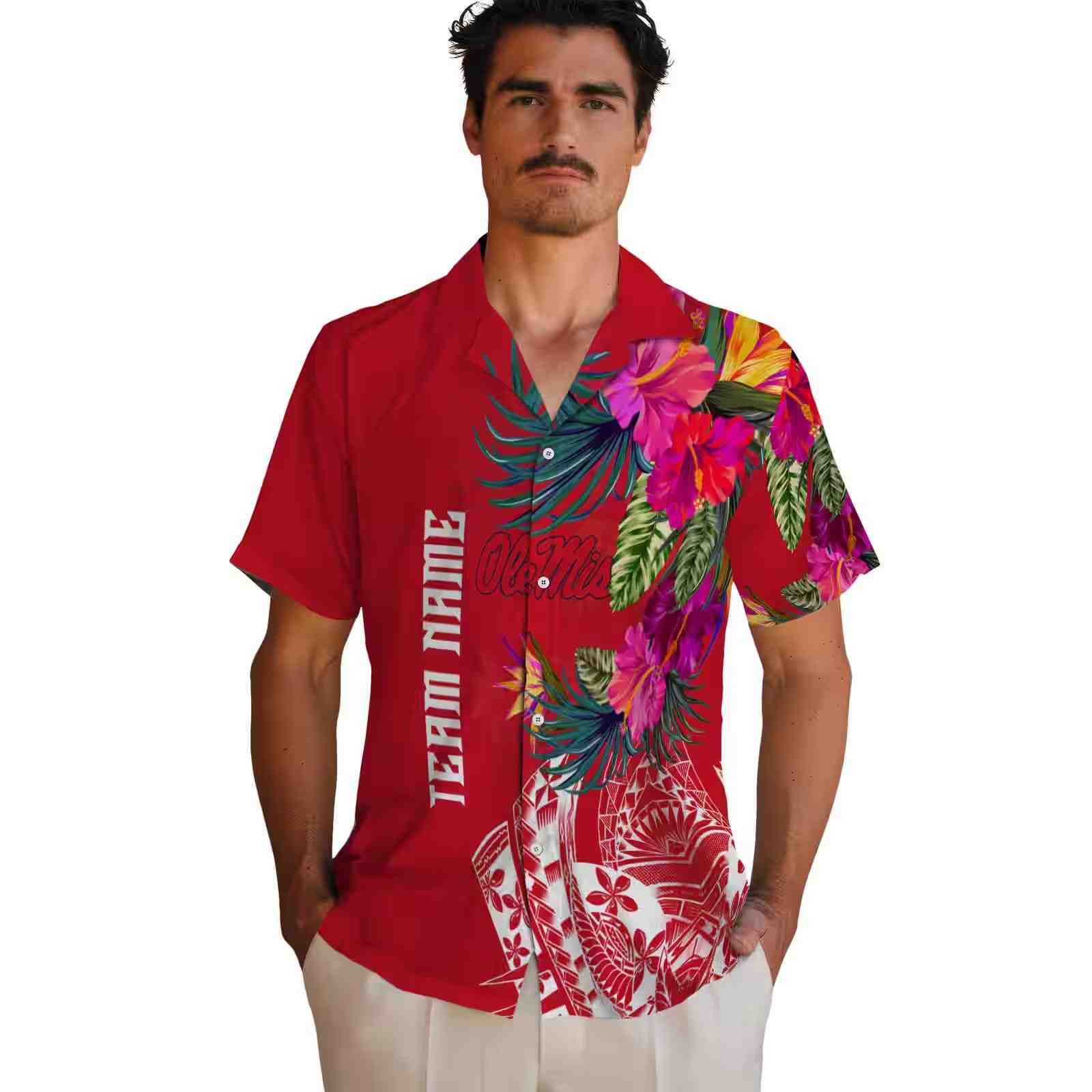 ole miss rebels floral polynesian red hawaiian shirt fashion forward