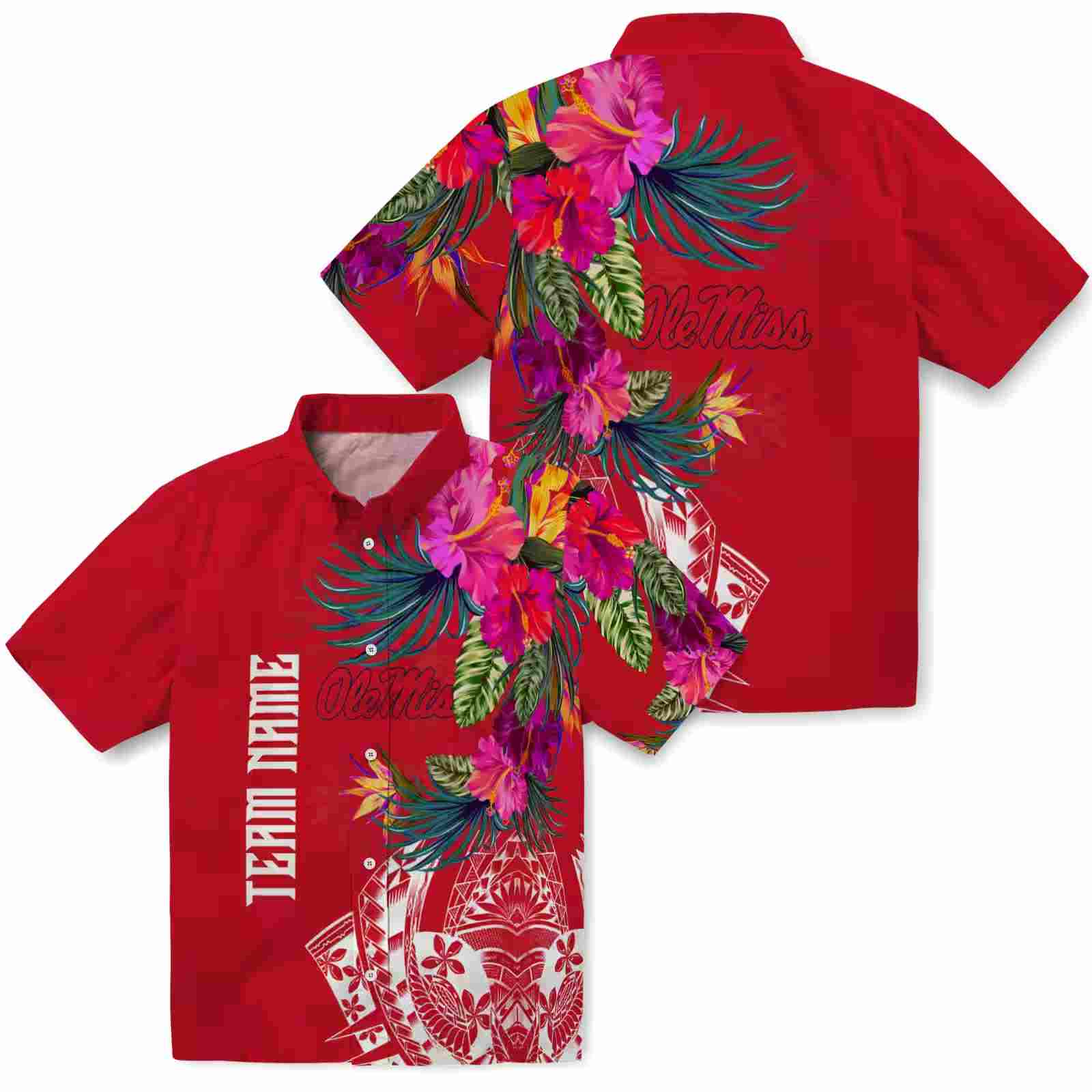 ole miss rebels floral polynesian red hawaiian shirt high quality