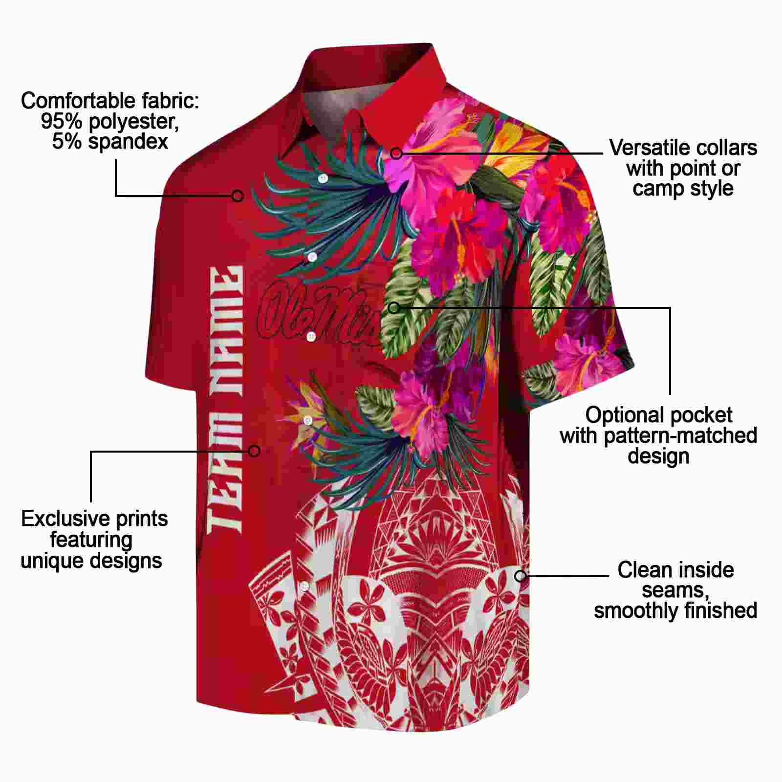 ole miss rebels floral polynesian red hawaiian shirt new arrival