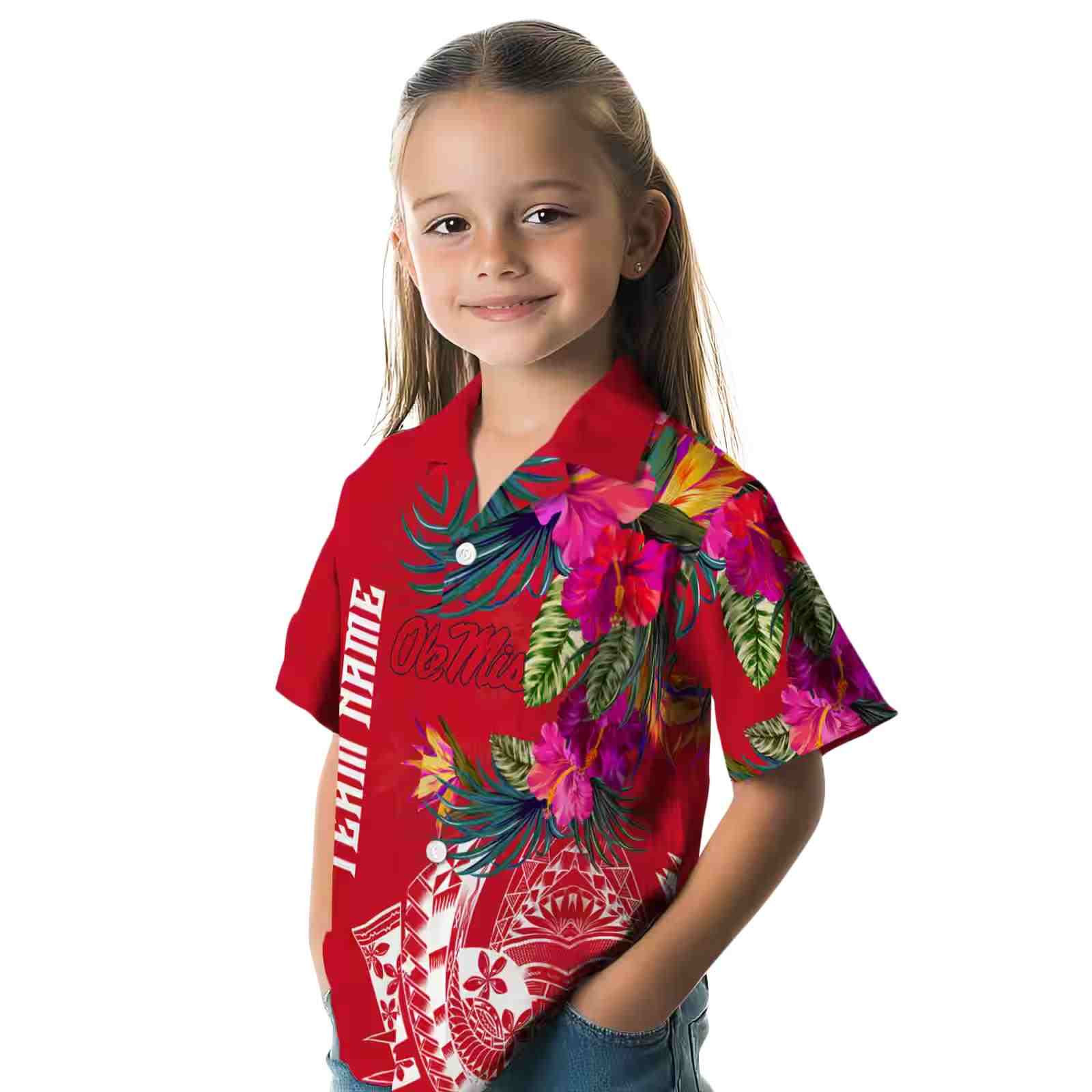 ole miss rebels floral polynesian red hawaiian shirt premium grade