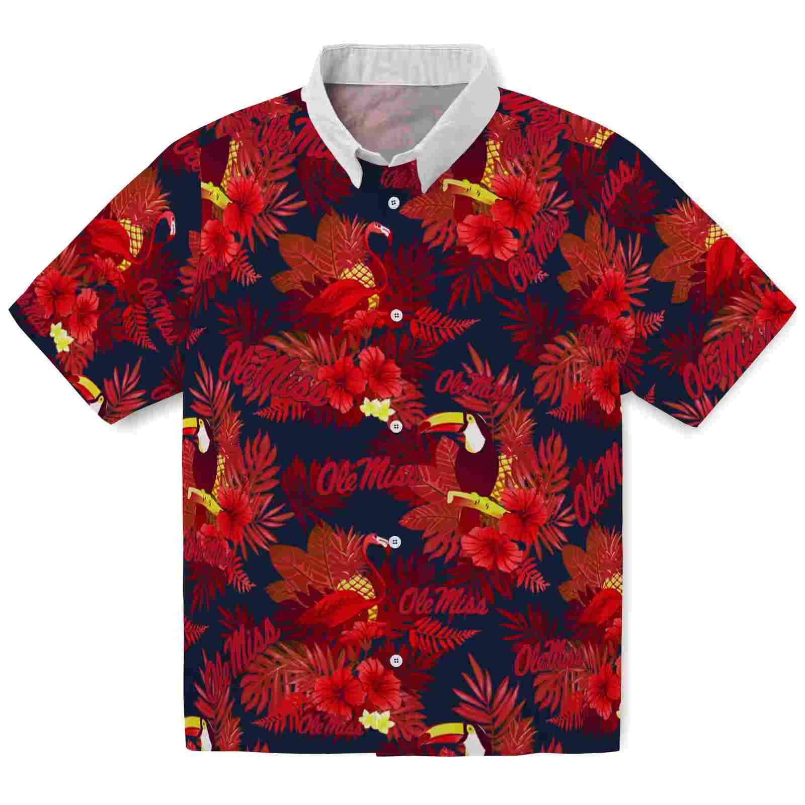 Ole Miss Rebels Floral Toucan Red Hawaiian Shirt