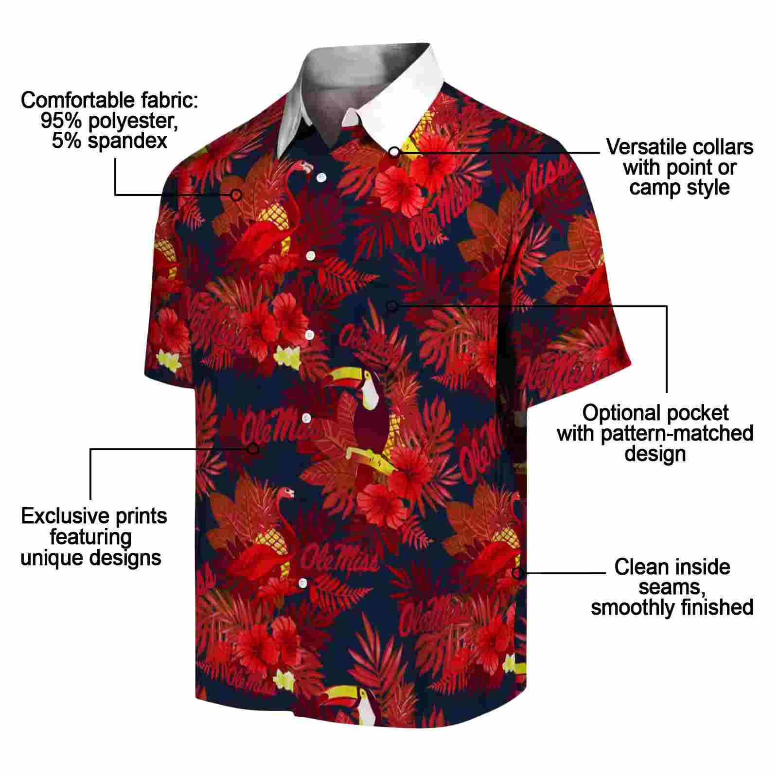 ole miss rebels floral toucan red hawaiian shirt new arrival