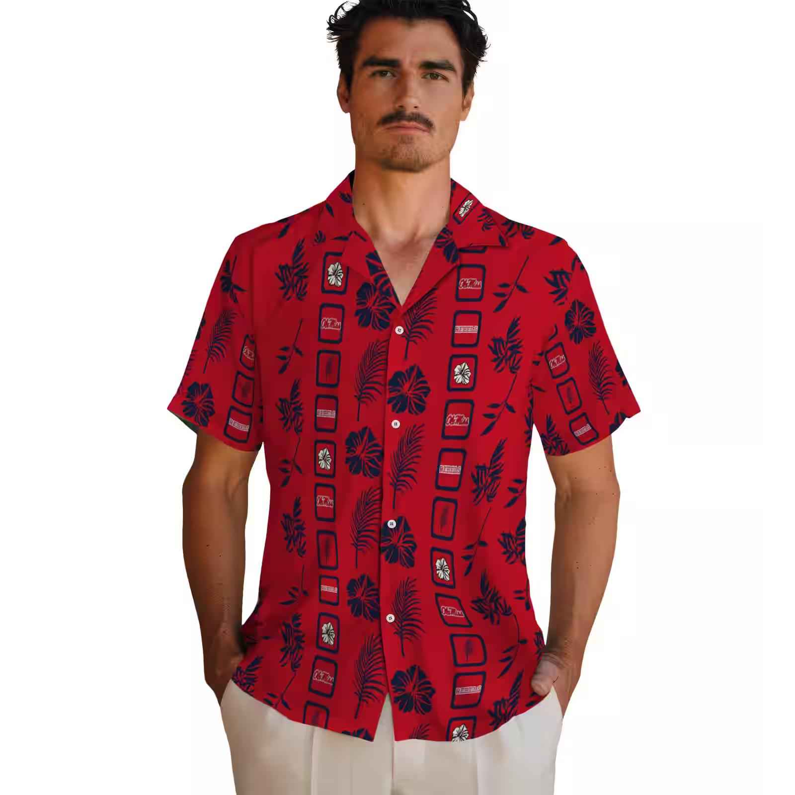 ole miss rebels framed floral red hawaiian shirt fashion forward