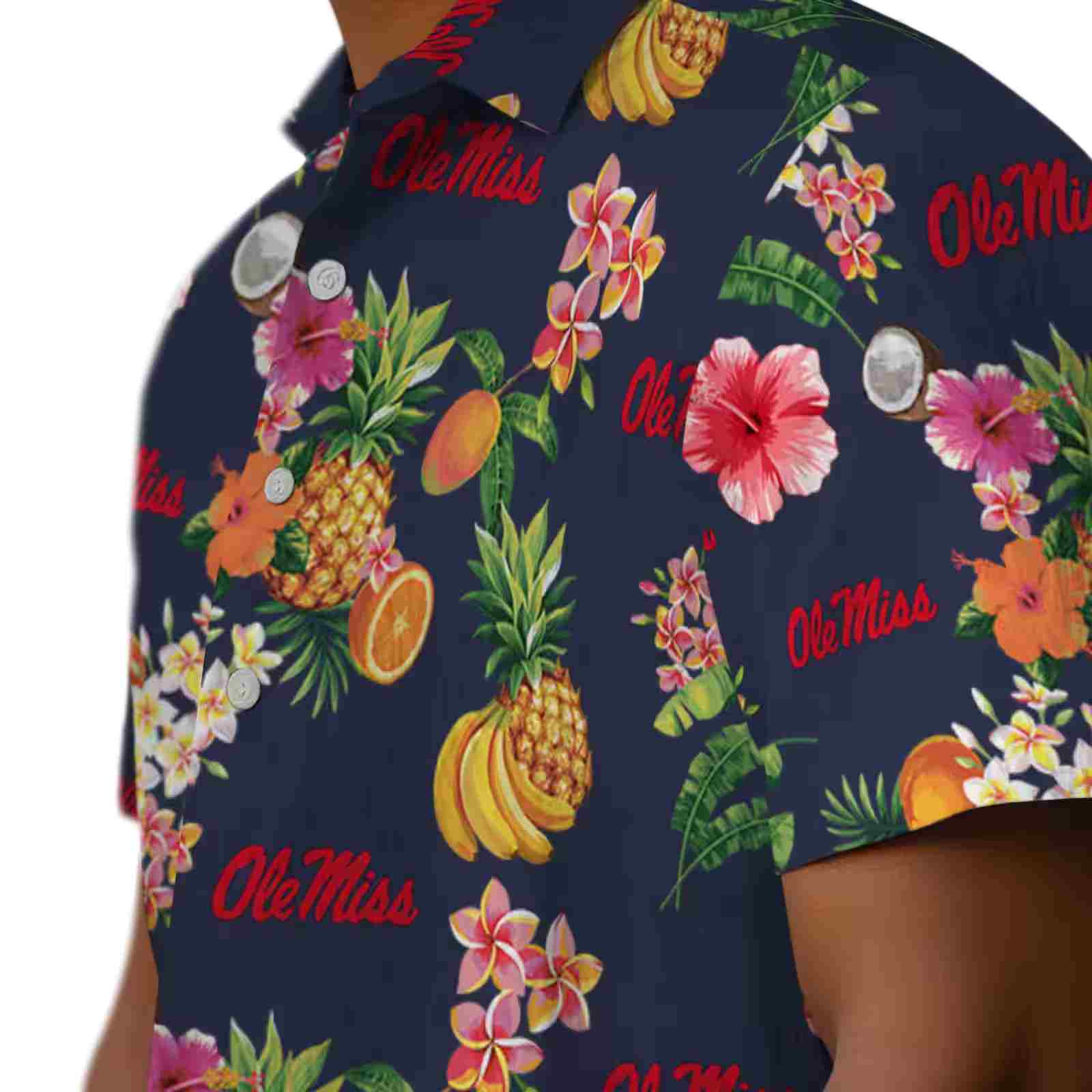 ole miss rebels hibiscus and fruit navy blue hawaiian shirt trendy