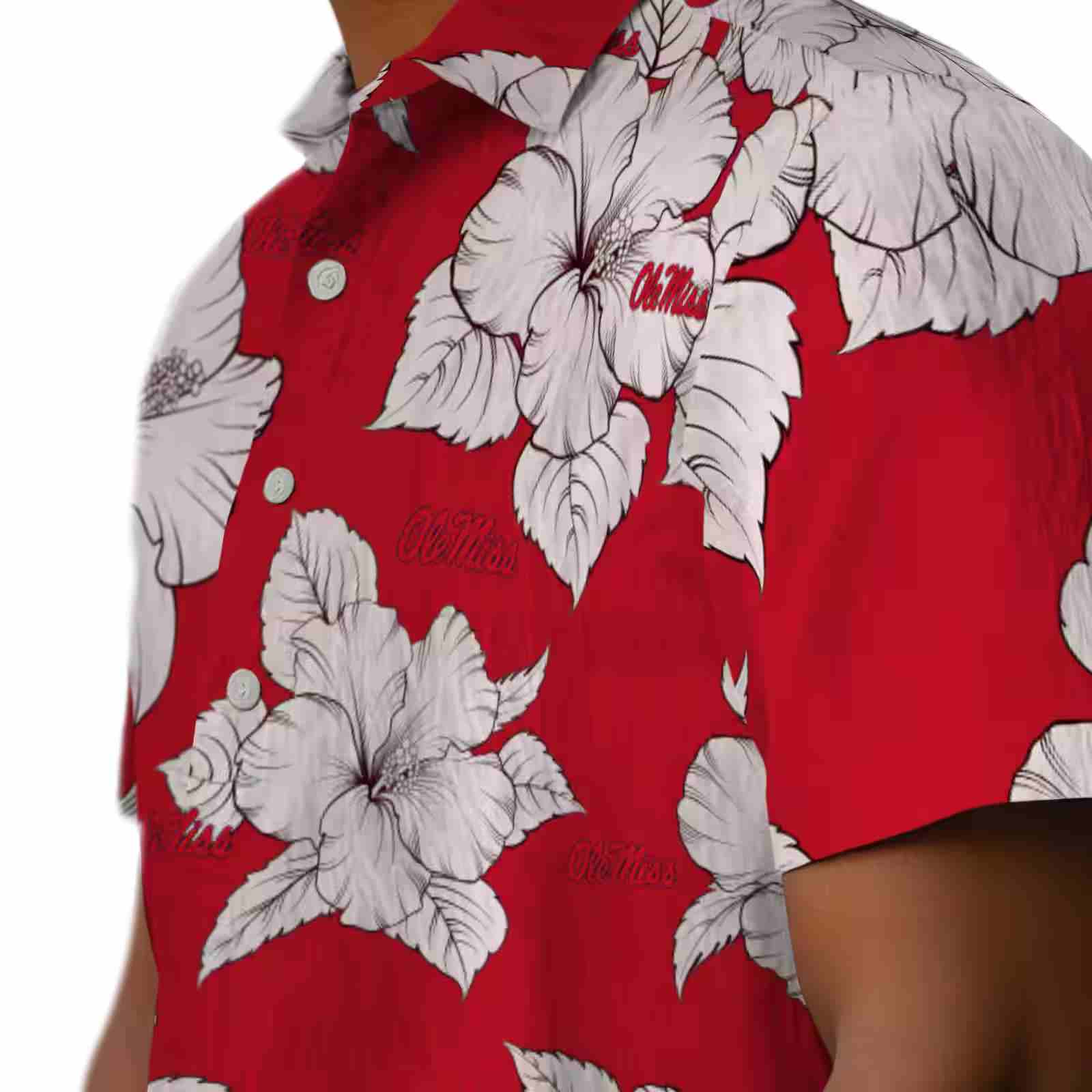 ole miss rebels hibiscus blooms red white hawaiian shirt trendy