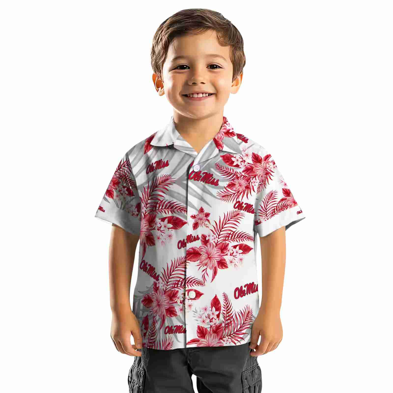 ole miss rebels hibiscus palm leaves red white hawaiian shirt top rated