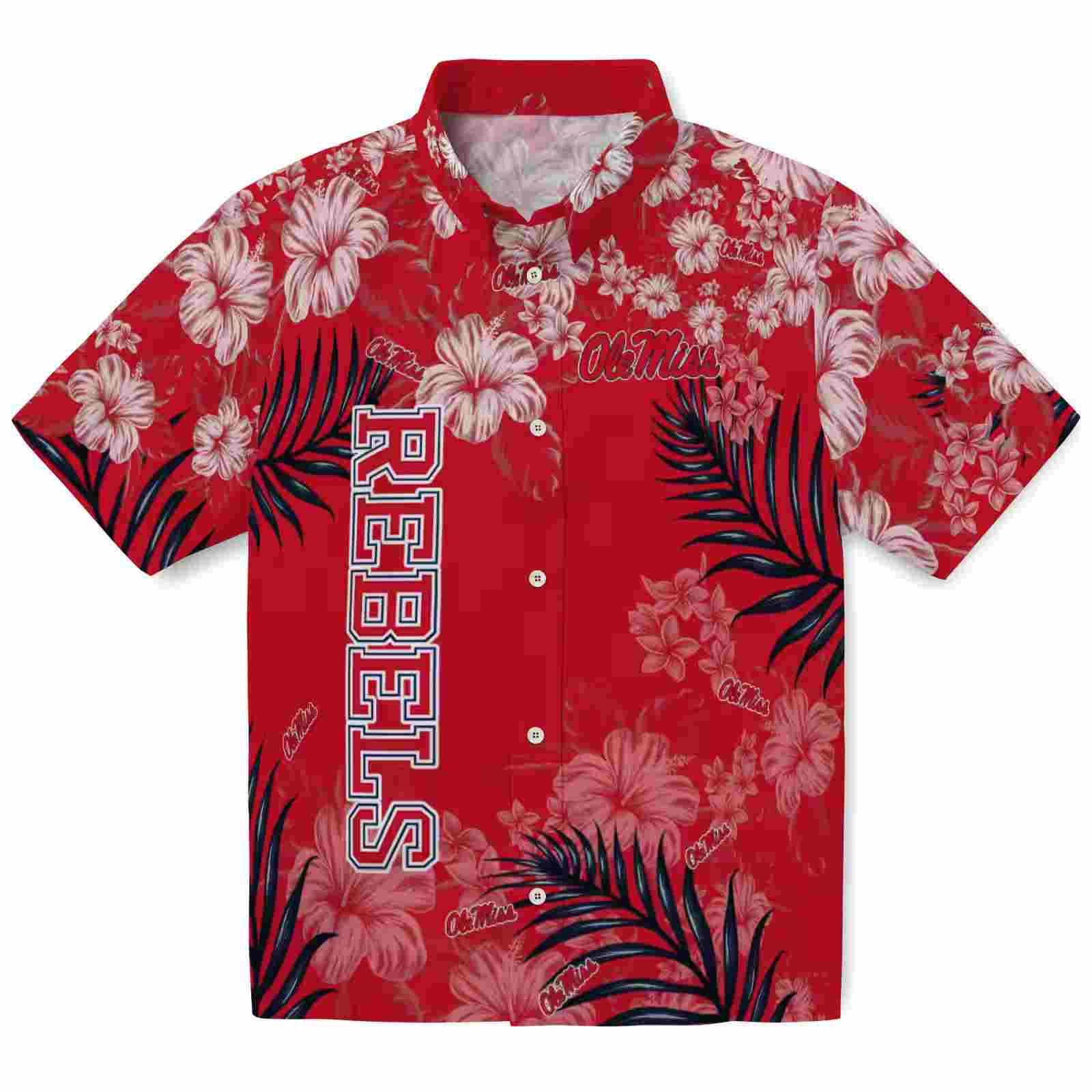 Ole Miss Rebels Hibiscus Print Red Hawaiian Shirt