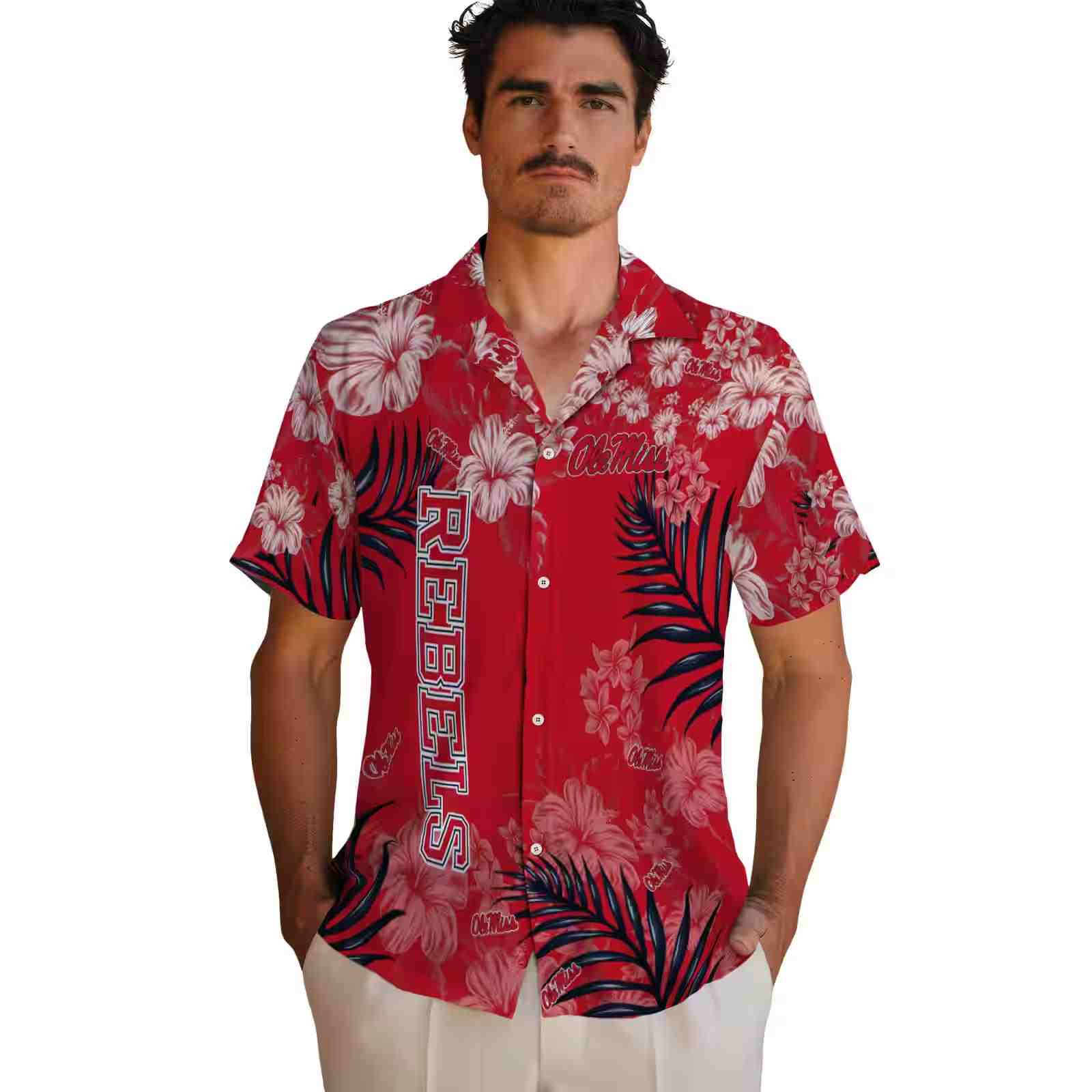 ole miss rebels hibiscus print red hawaiian shirt fashion forward