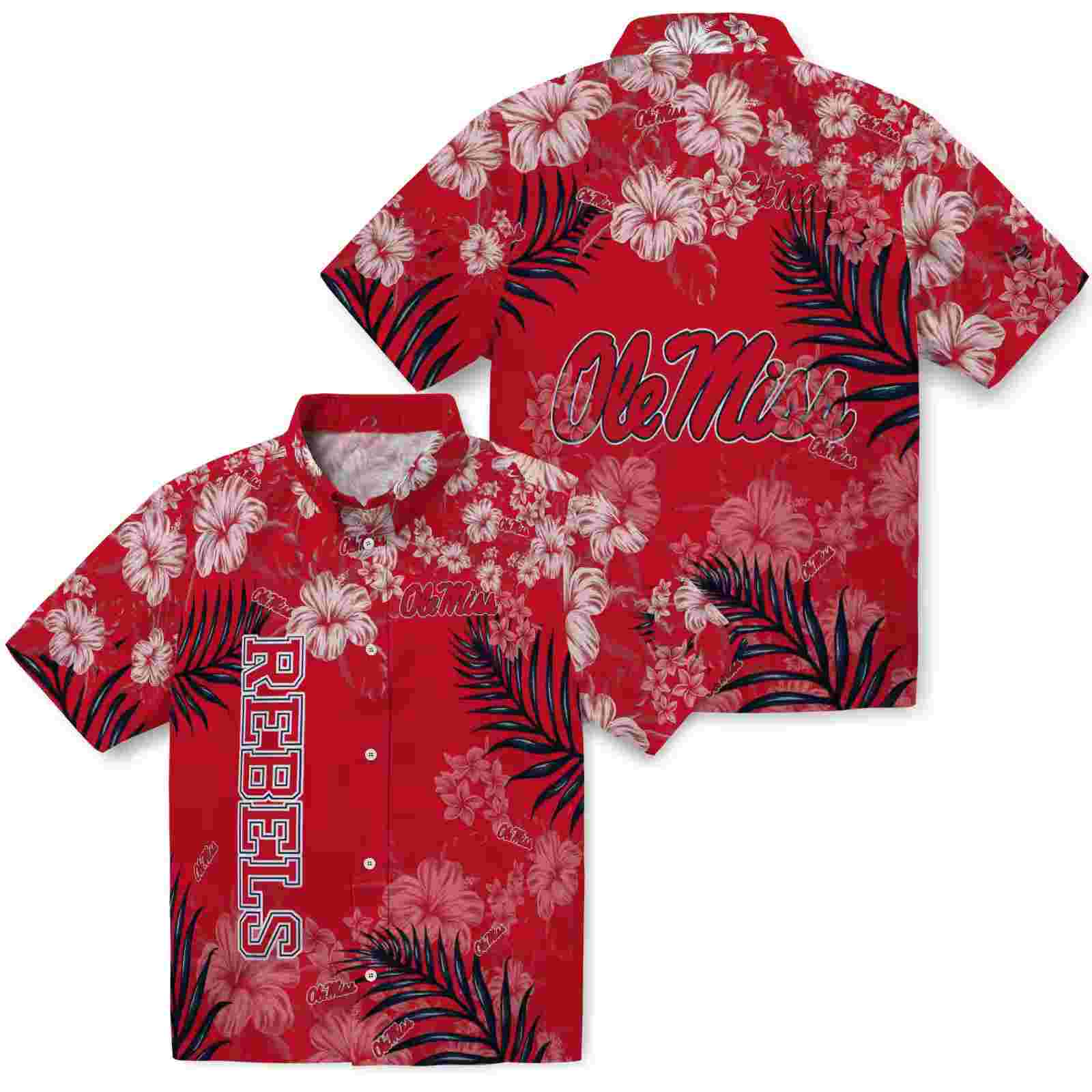 ole miss rebels hibiscus print red hawaiian shirt high quality