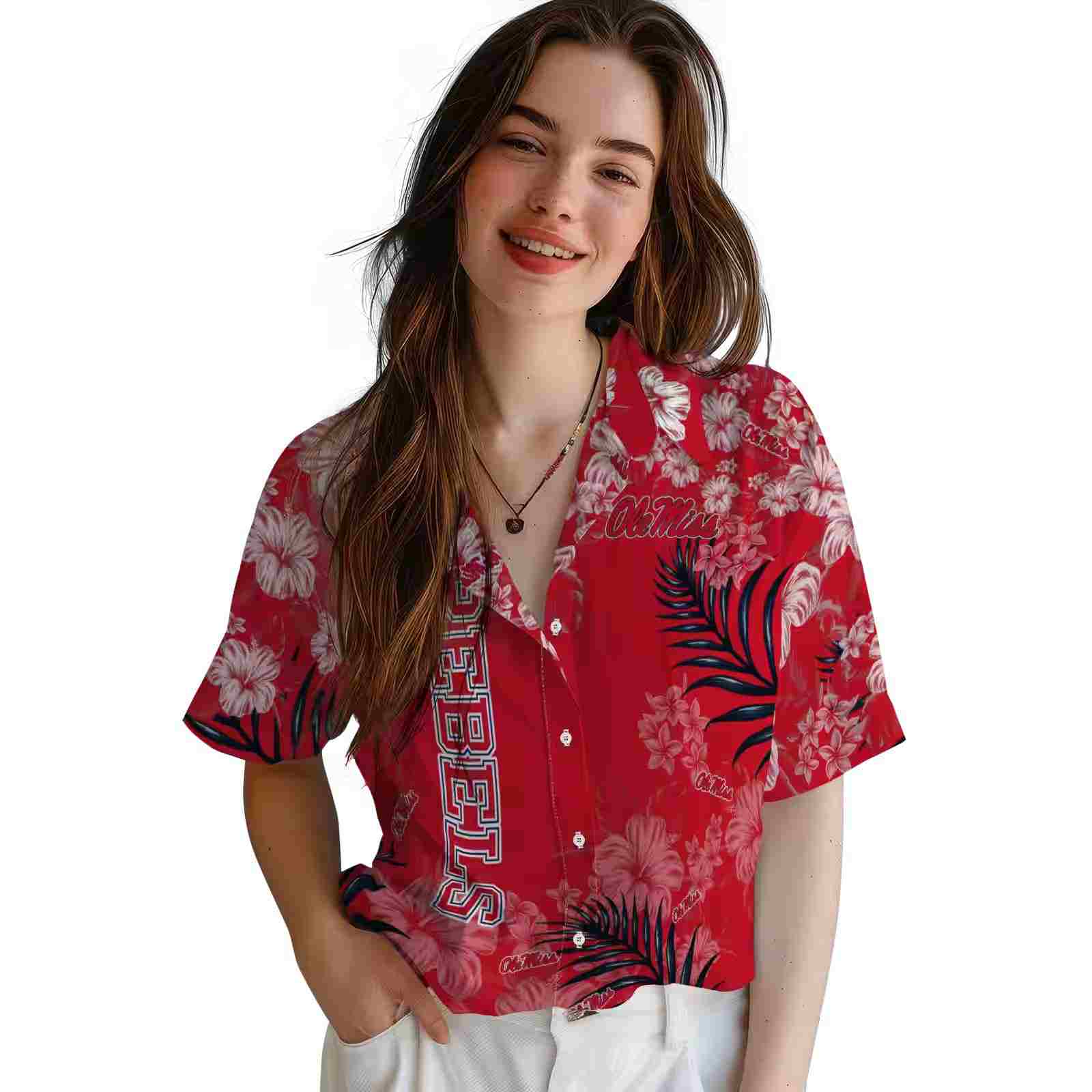 ole miss rebels hibiscus print red hawaiian shirt latest model