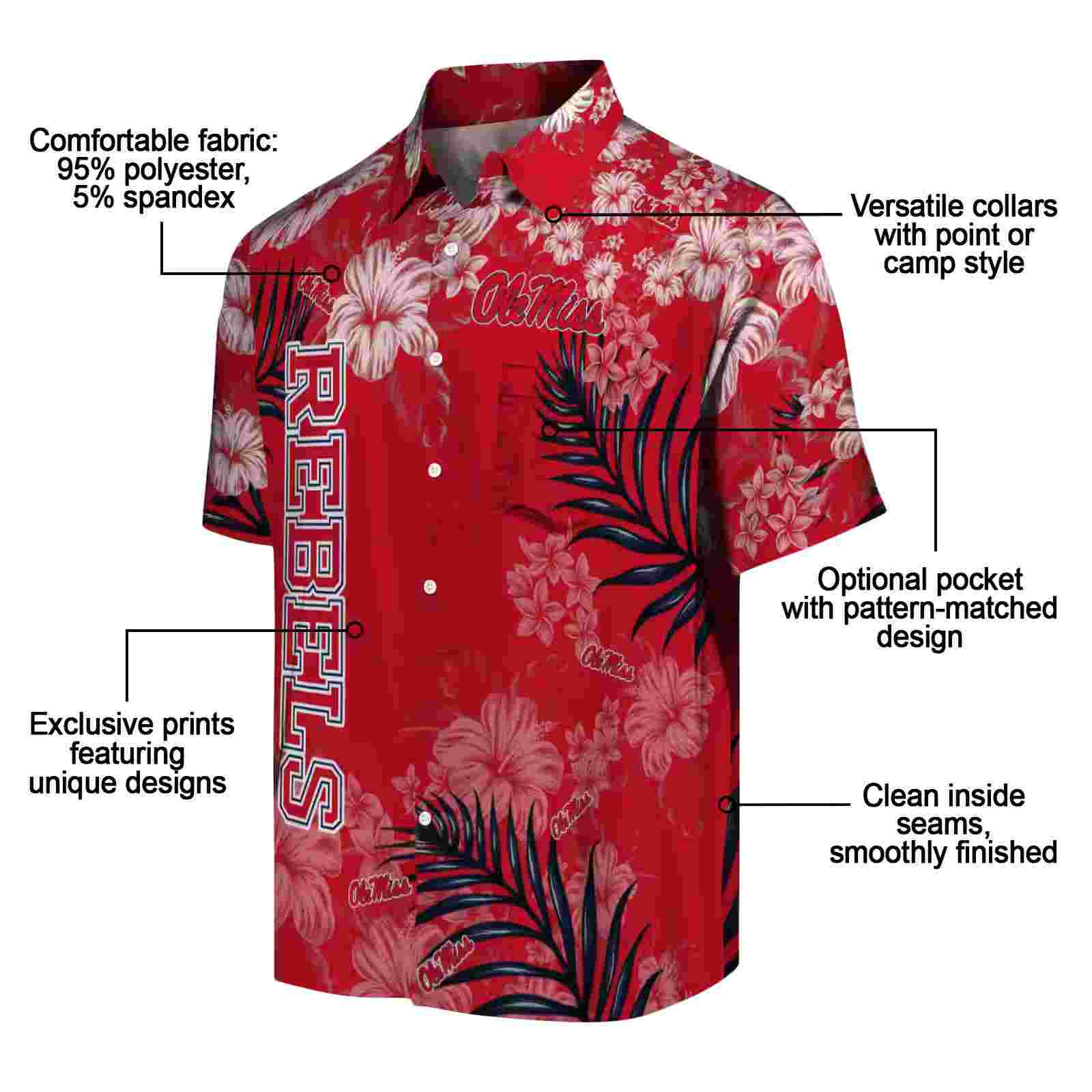 ole miss rebels hibiscus print red hawaiian shirt new arrival