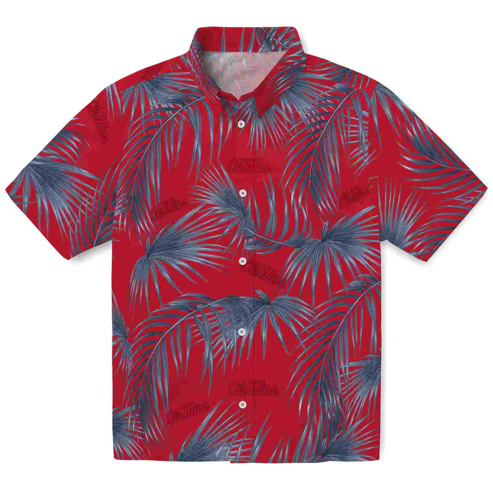 Ole Miss Rebels Leafy Palms Red Hawaiian Shirt