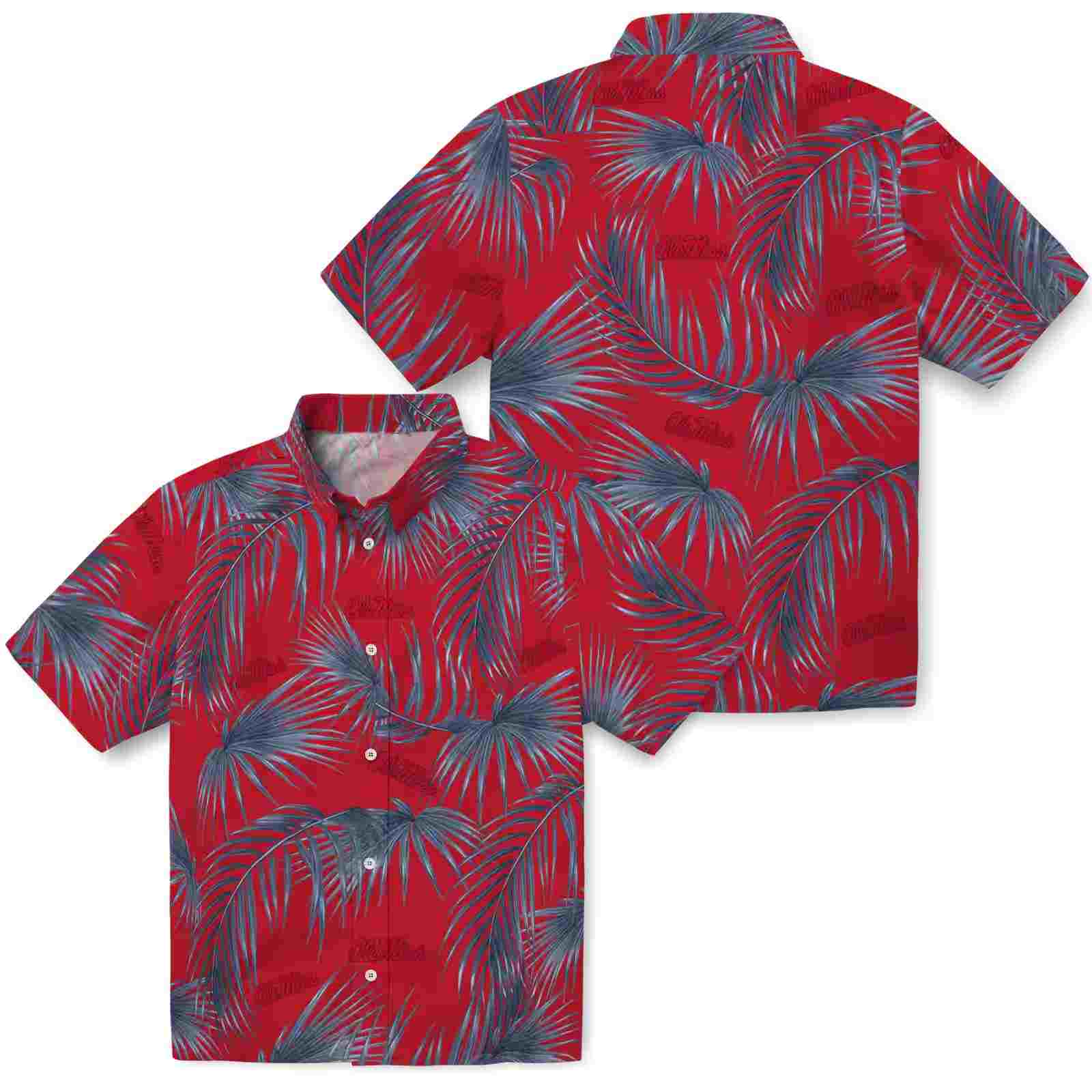 ole miss rebels leafy palms red hawaiian shirt high quality