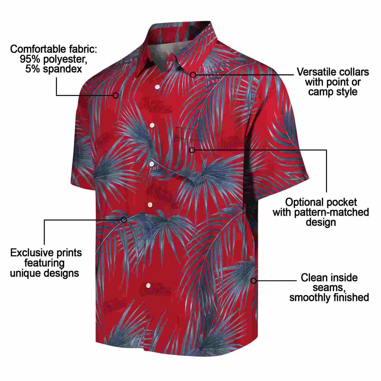 ole miss rebels leafy palms red hawaiian shirt new arrival