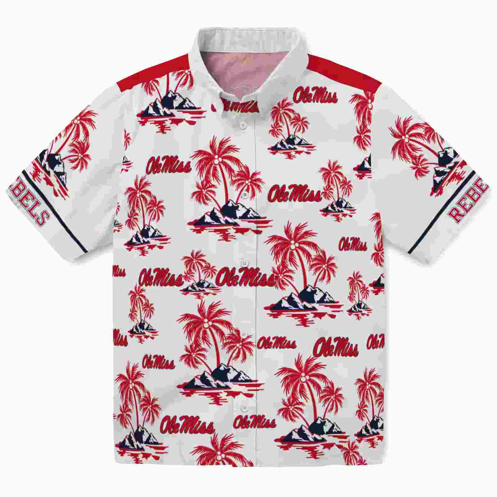 Ole Miss Rebels Palm Island Print Red White Hawaiian Shirt