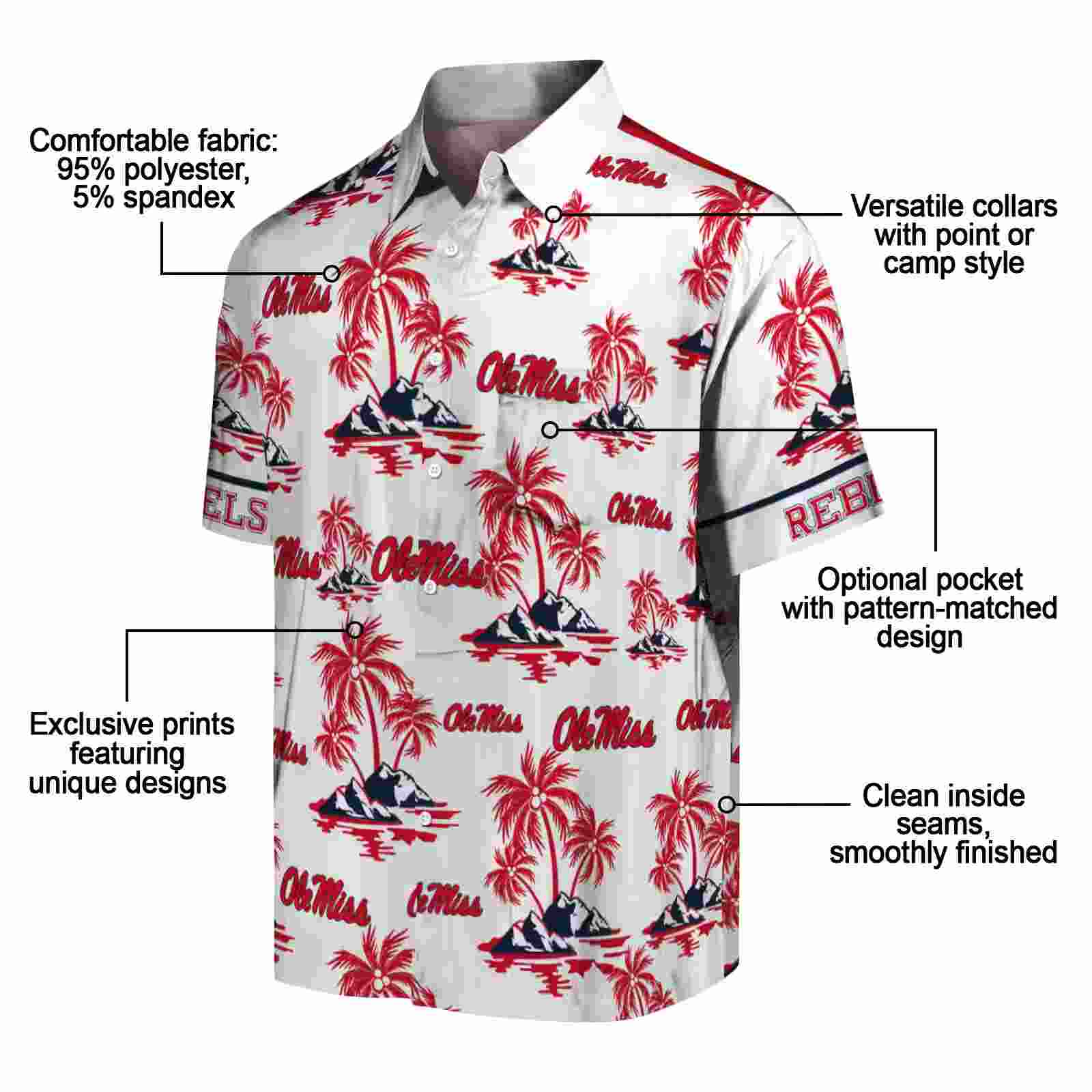 ole miss rebels palm island print red white hawaiian shirt new arrival