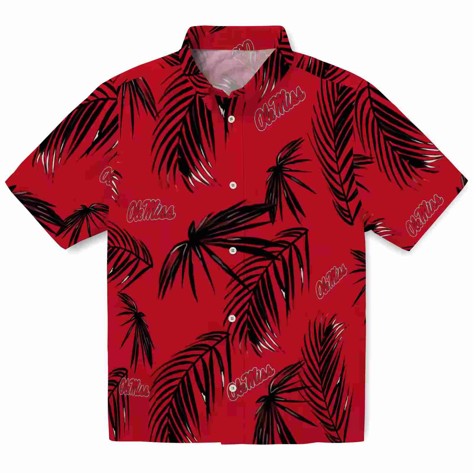 Ole Miss Rebels Palm Leaf Red Hawaiian Shirt