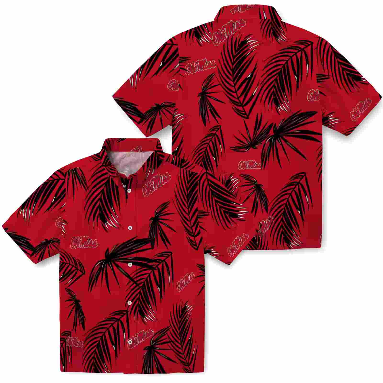 ole miss rebels palm leaf red hawaiian shirt high quality