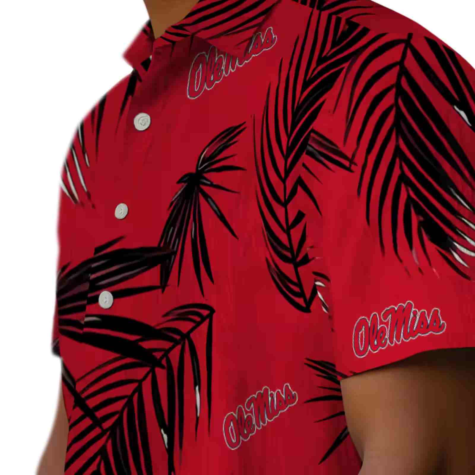 ole miss rebels palm leaf red hawaiian shirt trendy