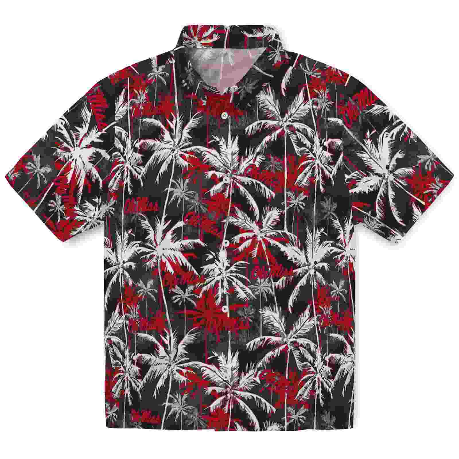 Ole Miss Rebels Palm Pattern Red Black Hawaiian Shirt