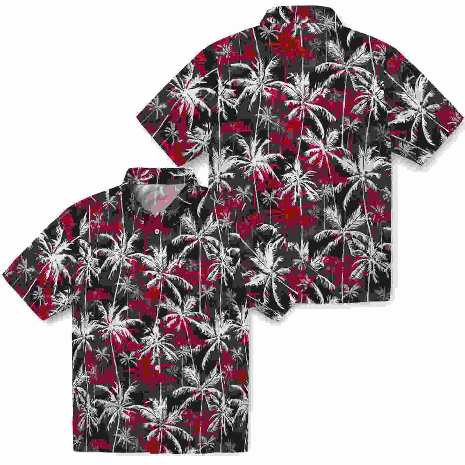 ole miss rebels palm pattern red black hawaiian shirt high quality