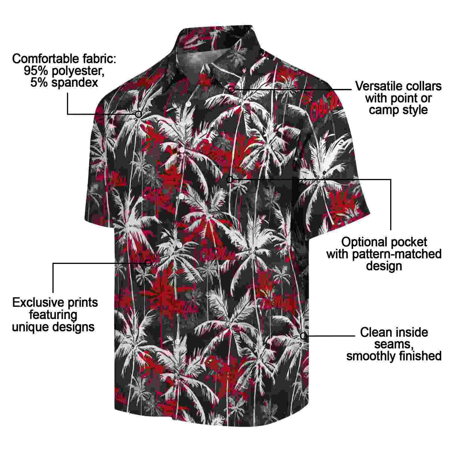 ole miss rebels palm pattern red black hawaiian shirt new arrival