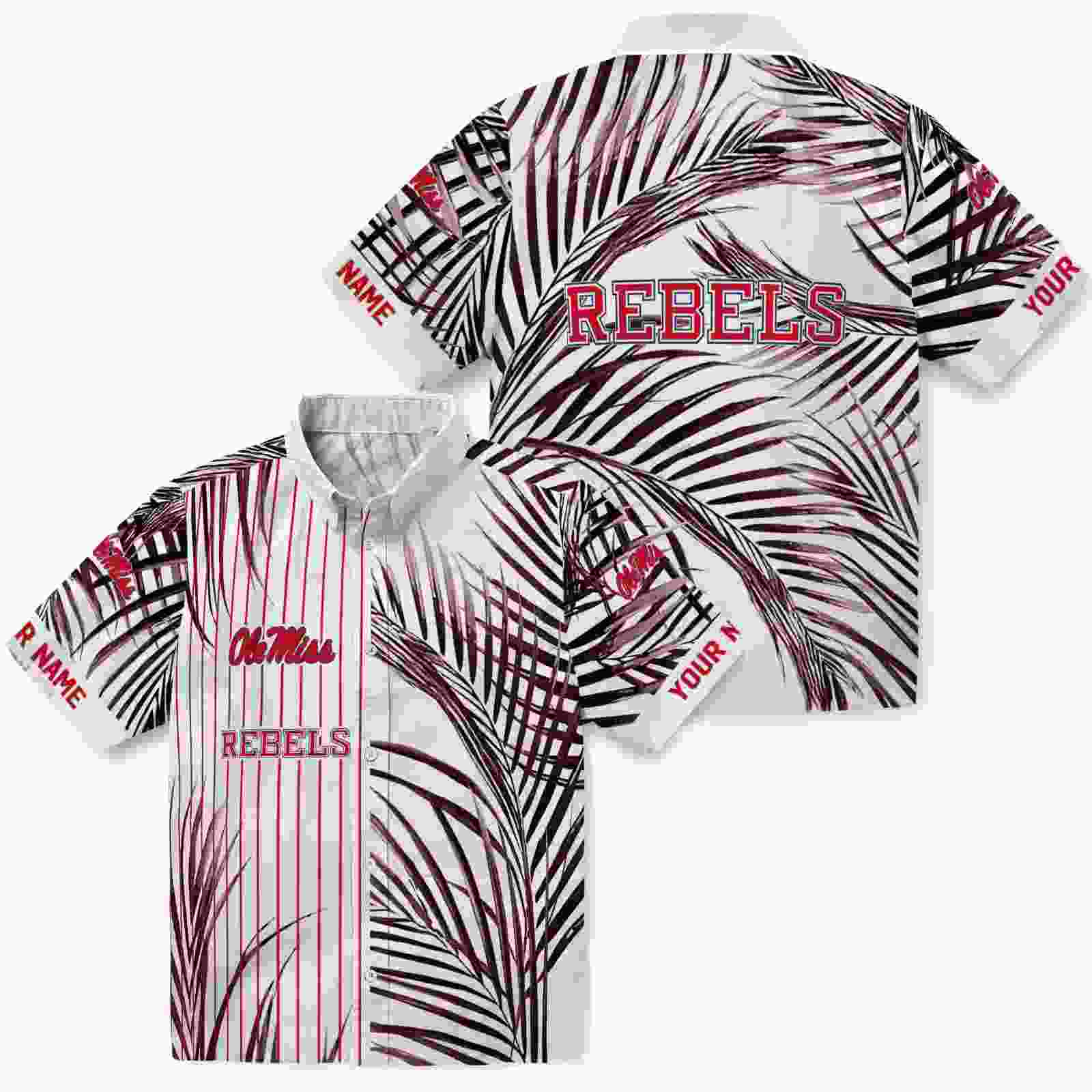 ole miss rebels palm stripes red black white hawaiian shirt high quality