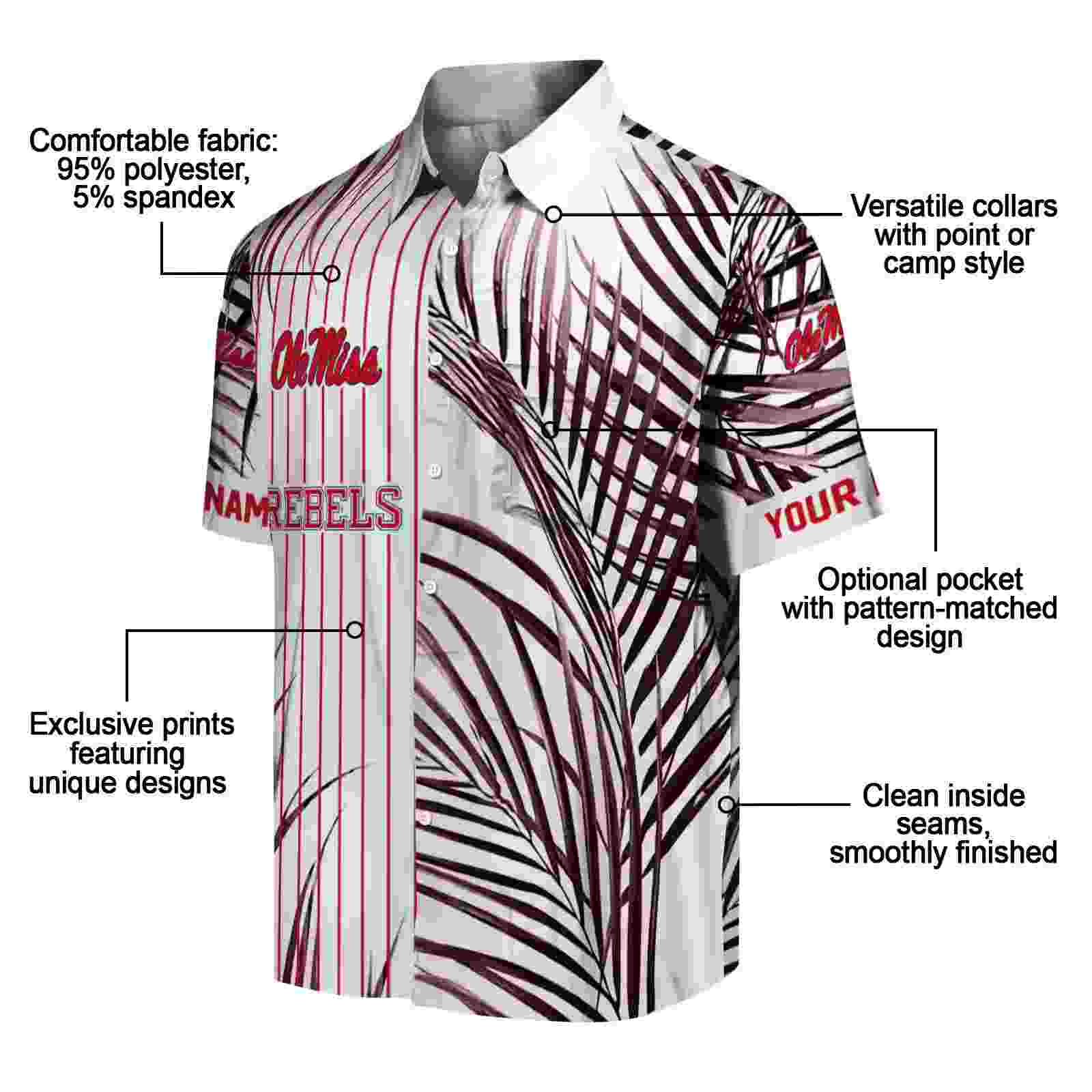 ole miss rebels palm stripes red black white hawaiian shirt new arrival