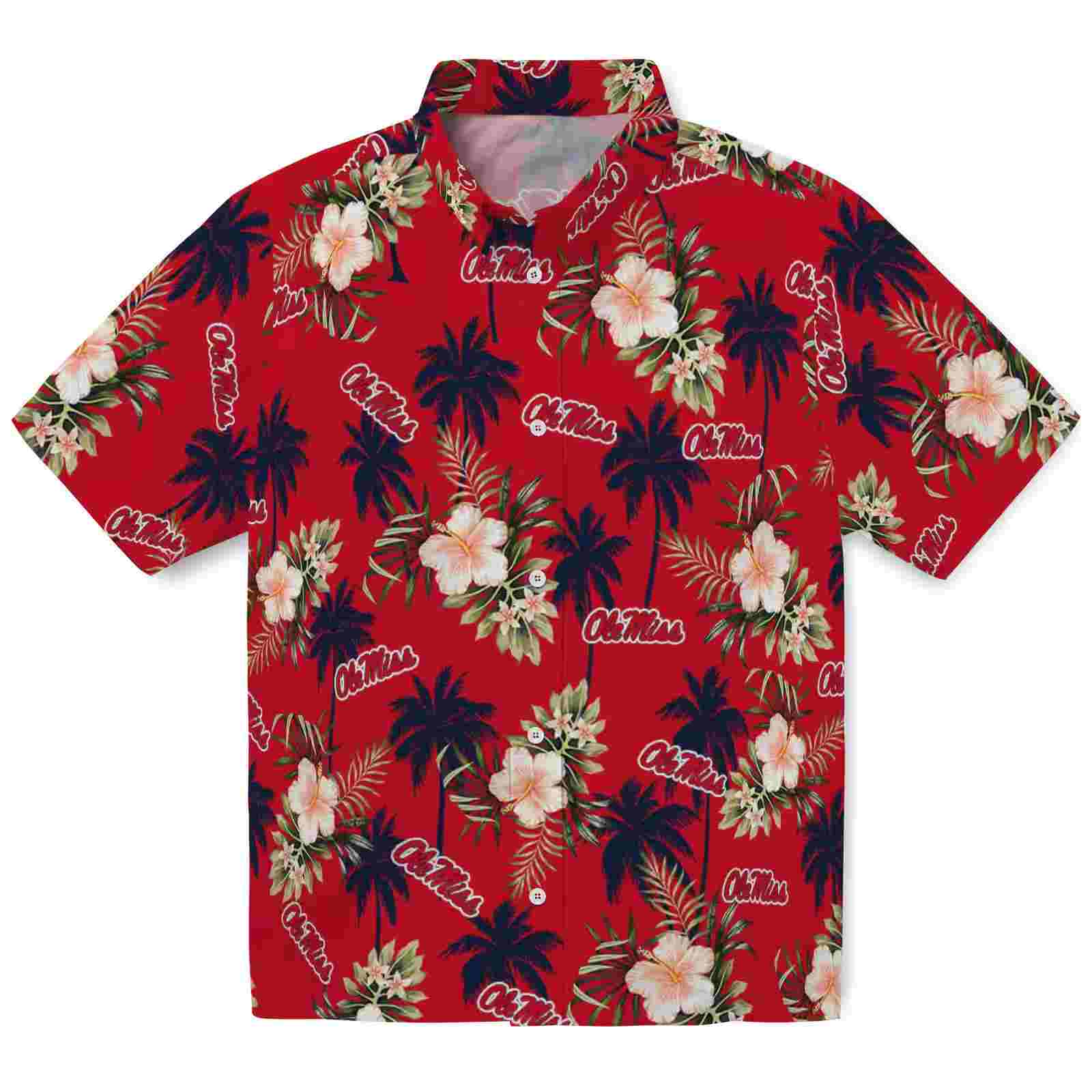 Ole Miss Rebels Palm Tree Flower Red Hawaiian Shirt