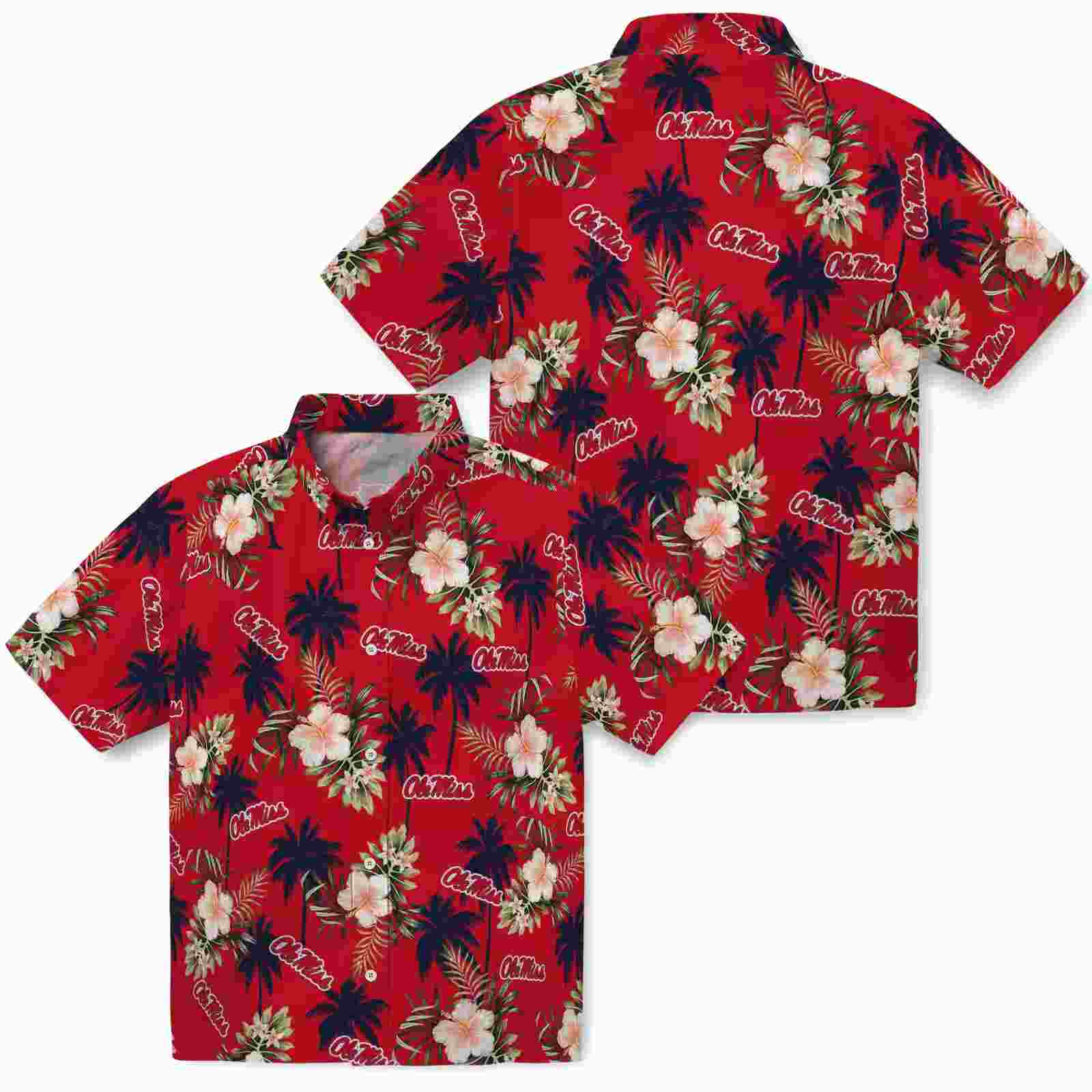 ole miss rebels palm tree flower red hawaiian shirt high quality