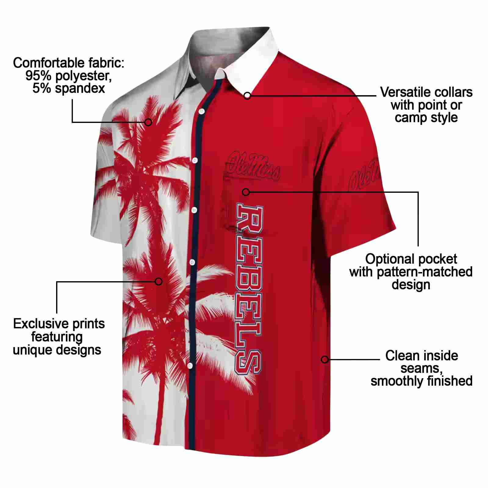 ole miss rebels palm trees red white hawaiian shirt new arrival