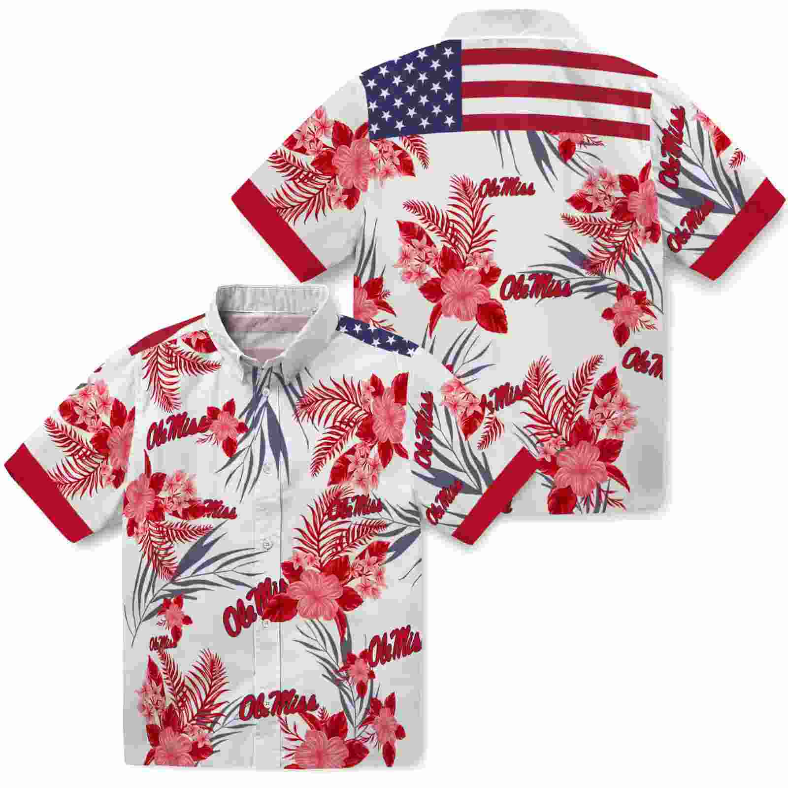 ole miss rebels patriotic hibiscus design red white hawaiian shirt high quality