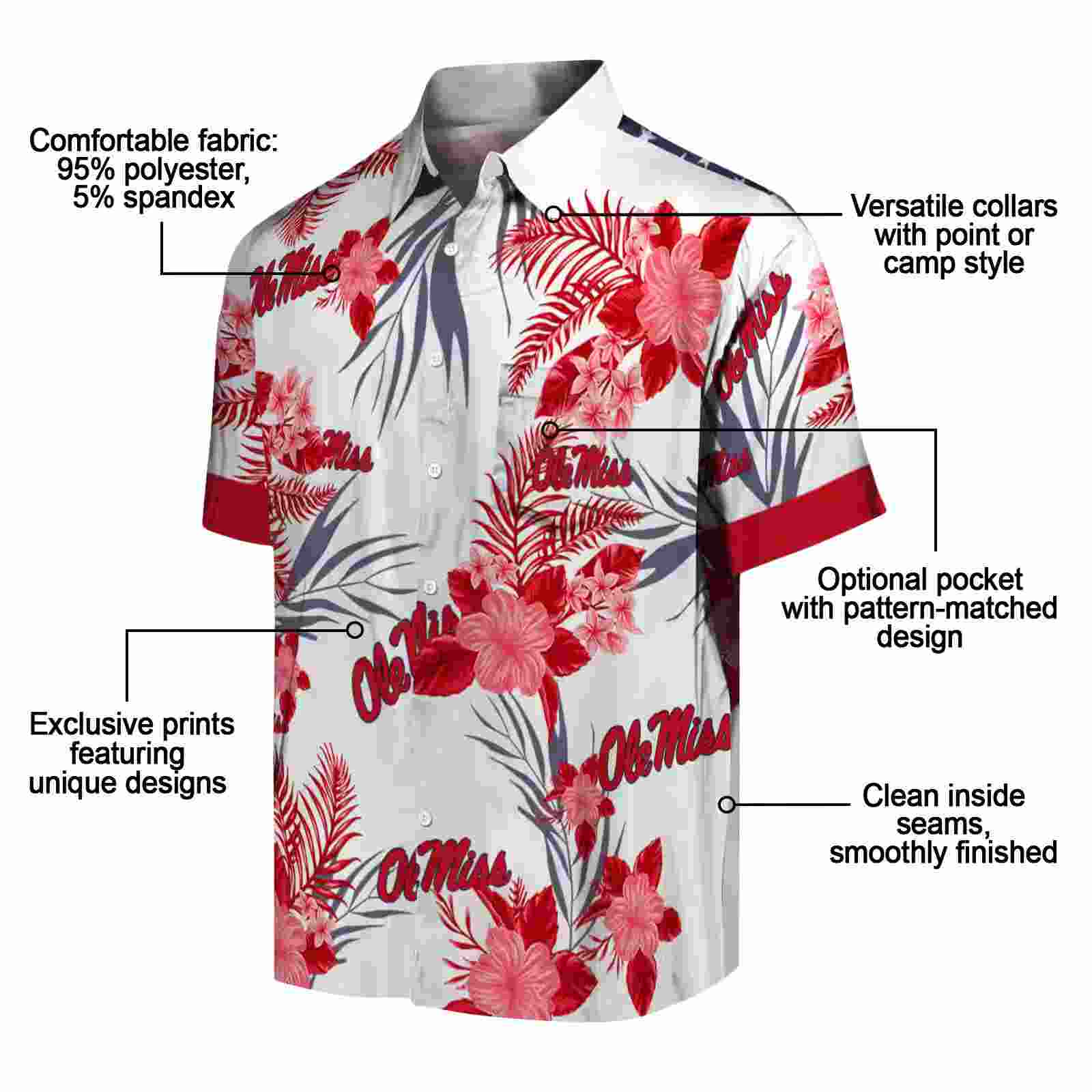 ole miss rebels patriotic hibiscus design red white hawaiian shirt new arrival