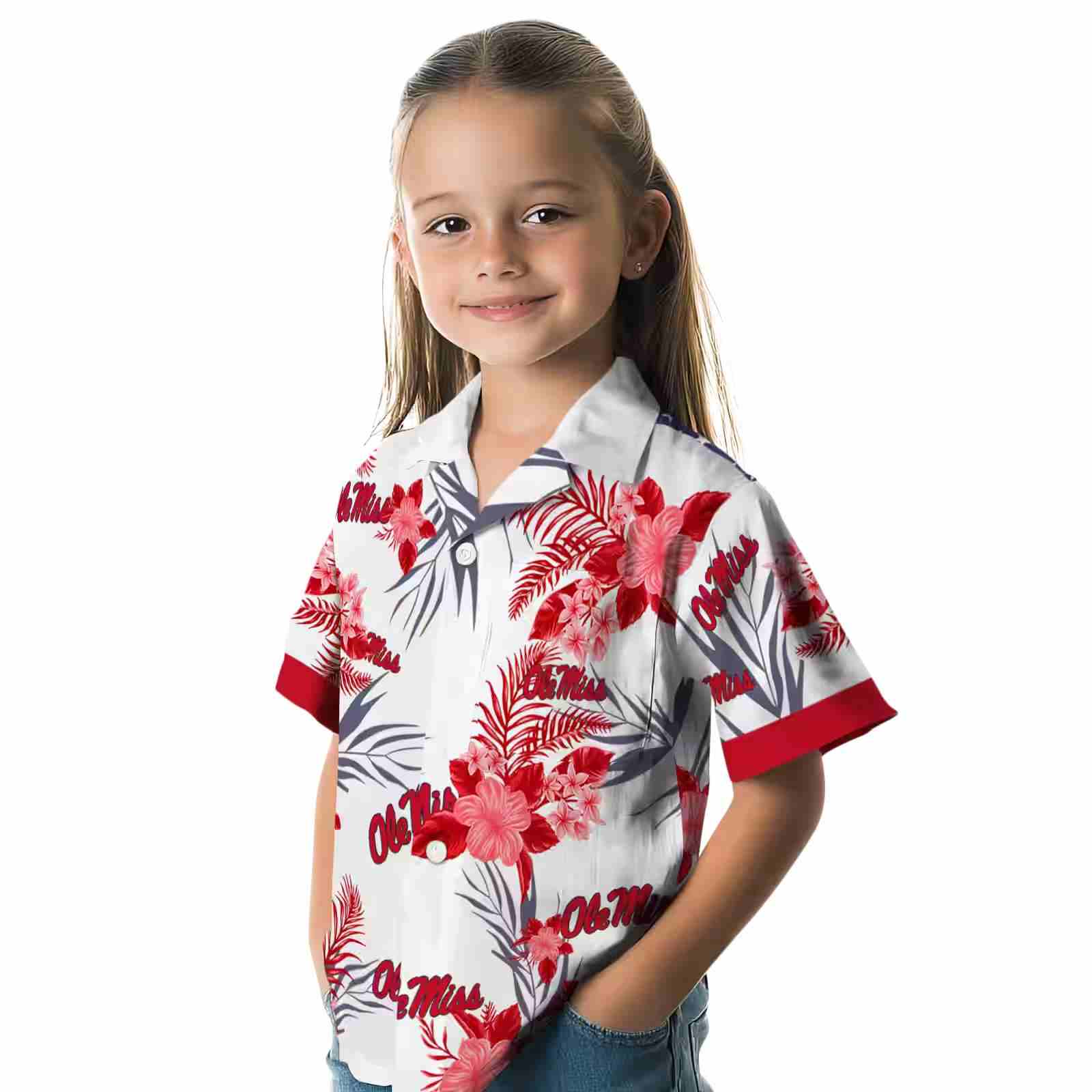 ole miss rebels patriotic hibiscus design red white hawaiian shirt premium grade