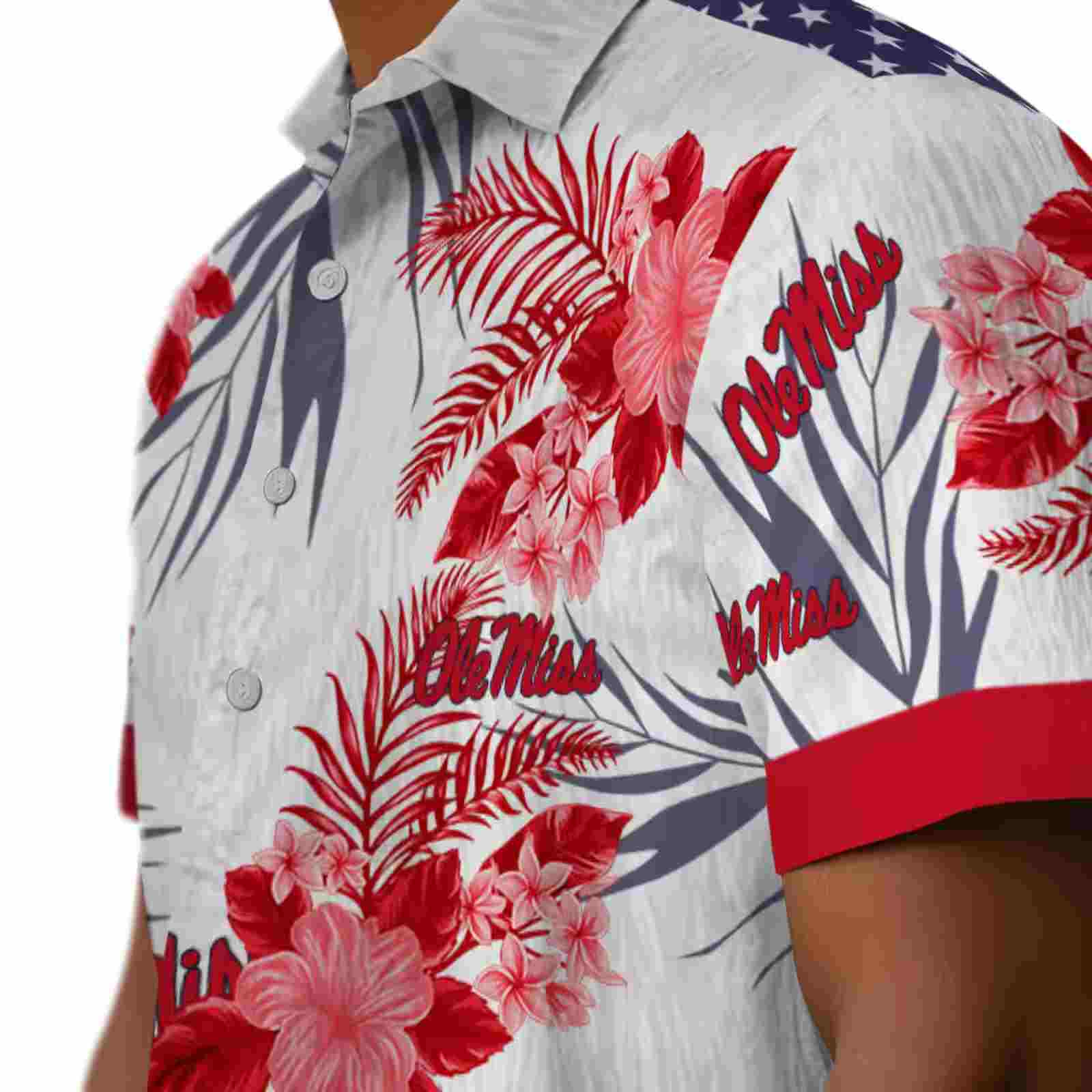 ole miss rebels patriotic hibiscus design red white hawaiian shirt trendy