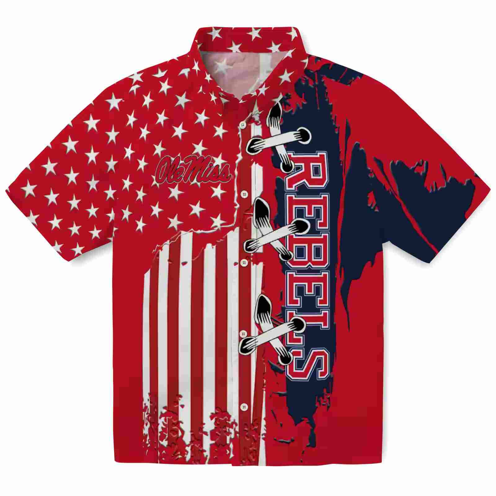 Ole Miss Rebels Stitched Flag Red Hawaiian Shirt