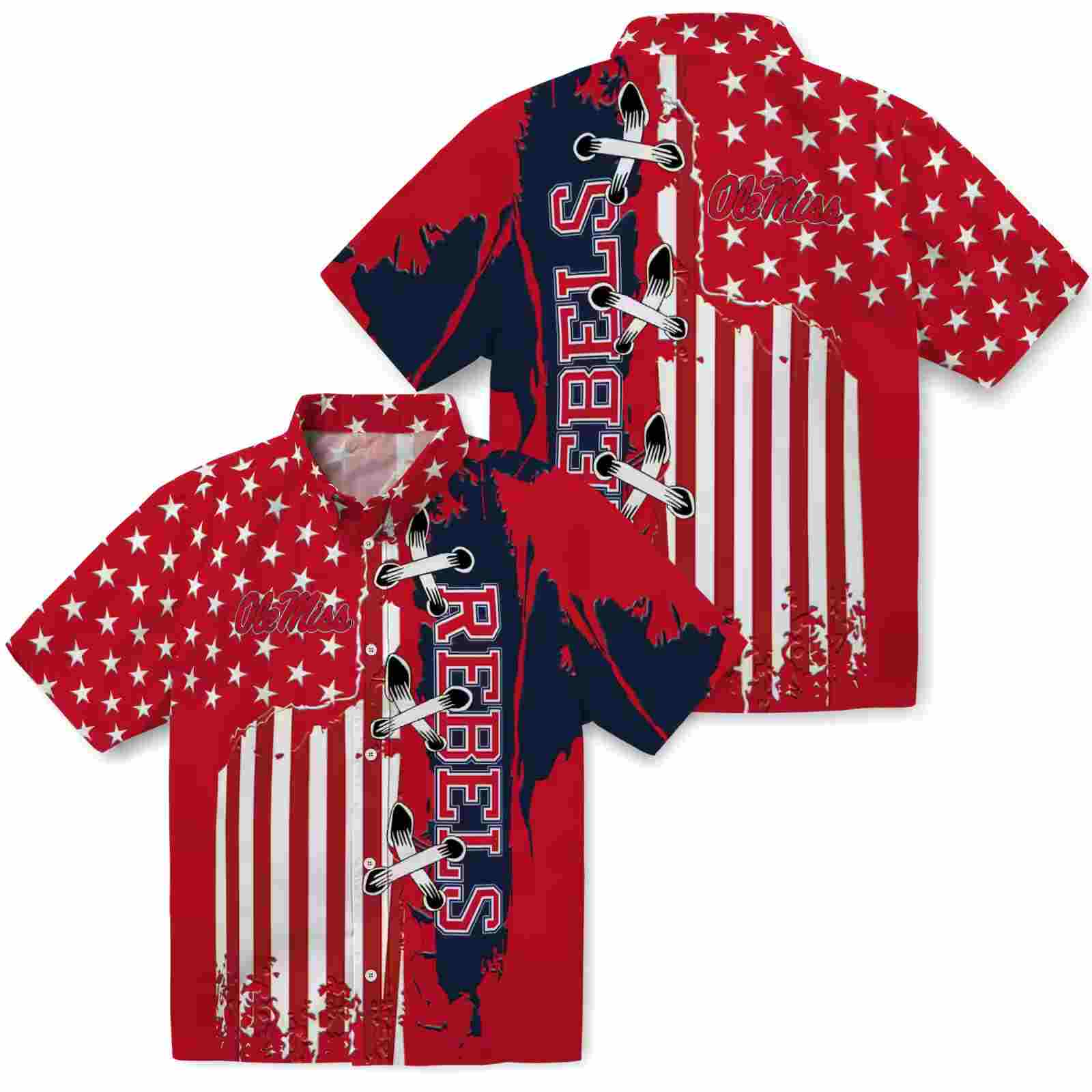 ole miss rebels stitched flag red hawaiian shirt high quality