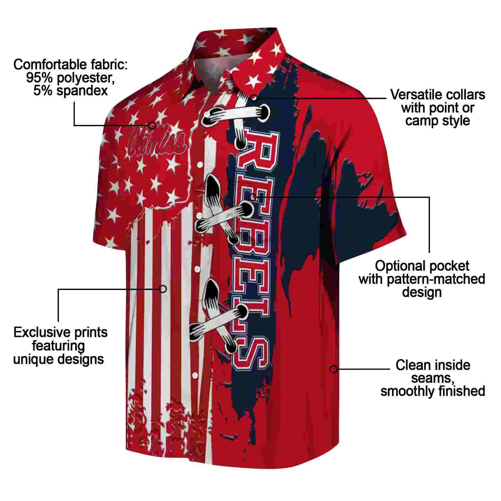 ole miss rebels stitched flag red hawaiian shirt new arrival