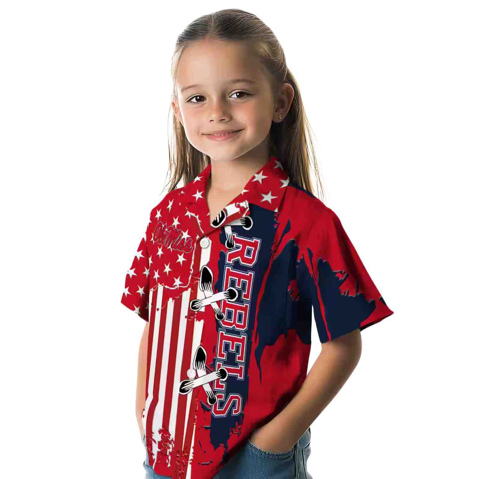 ole miss rebels stitched flag red hawaiian shirt premium grade