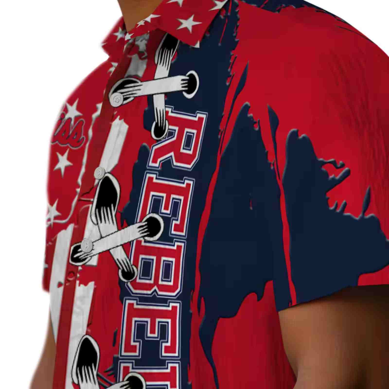 ole miss rebels stitched flag red hawaiian shirt trendy