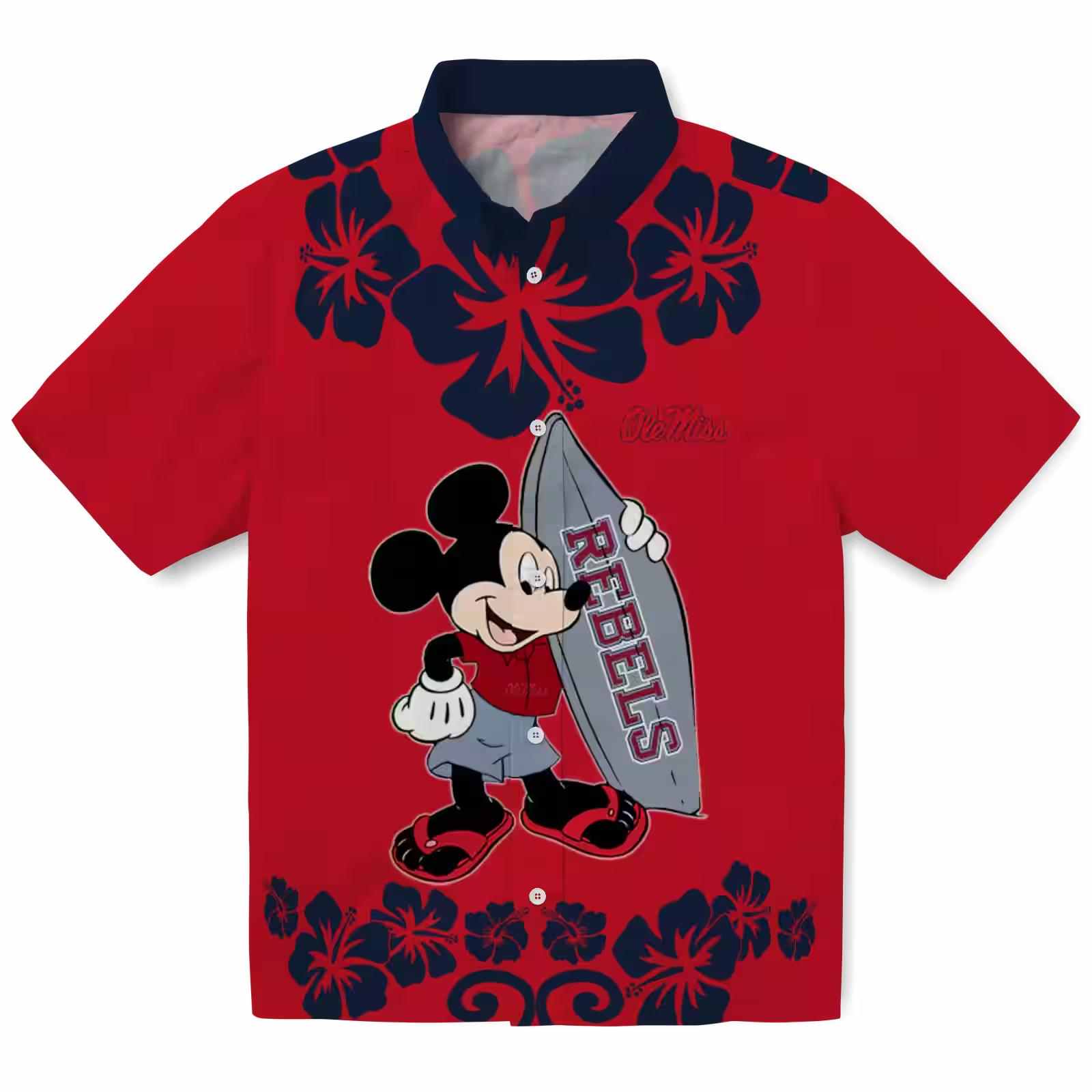 Ole Miss Rebels Surfing Mickey Red Hawaiian Shirt