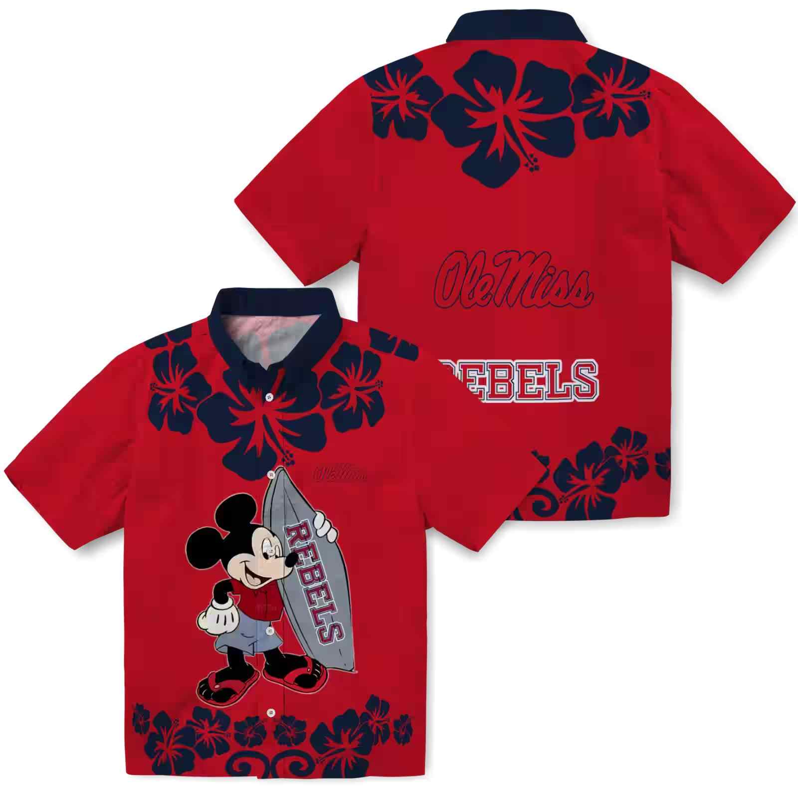 ole miss rebels surfing mickey red hawaiian shirt high quality