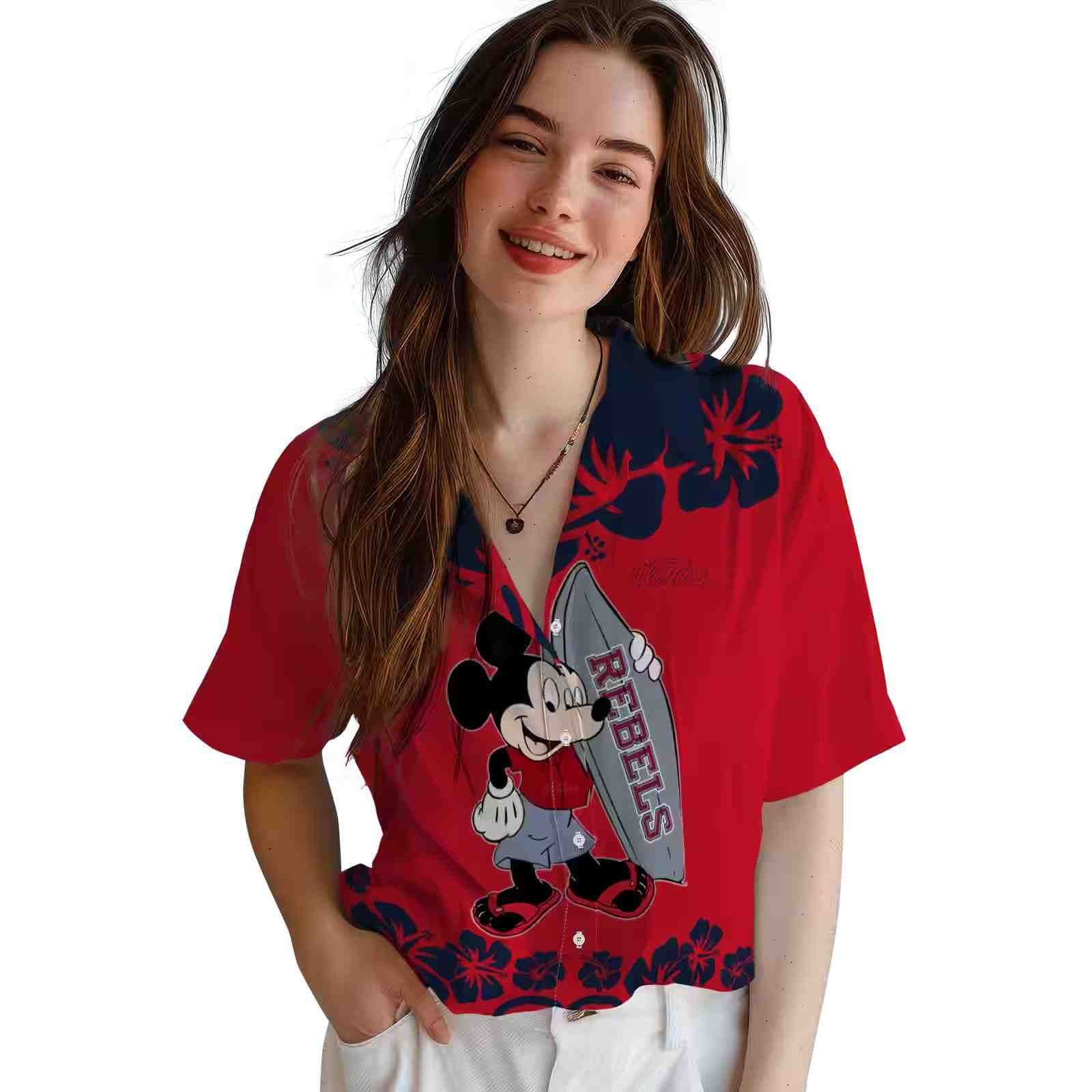 ole miss rebels surfing mickey red hawaiian shirt latest model