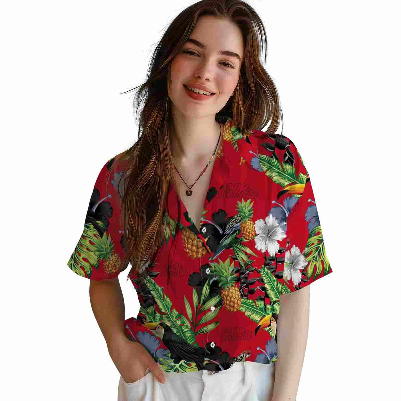 ole miss rebels toucan hibiscus pineapple red green hawaiian shirt latest model