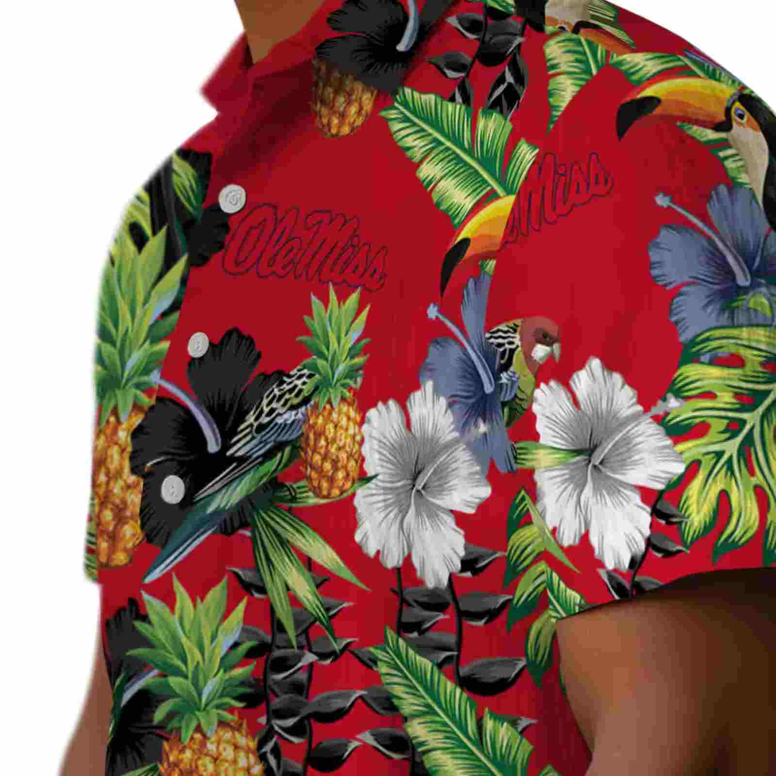 ole miss rebels toucan hibiscus pineapple red green hawaiian shirt trendy