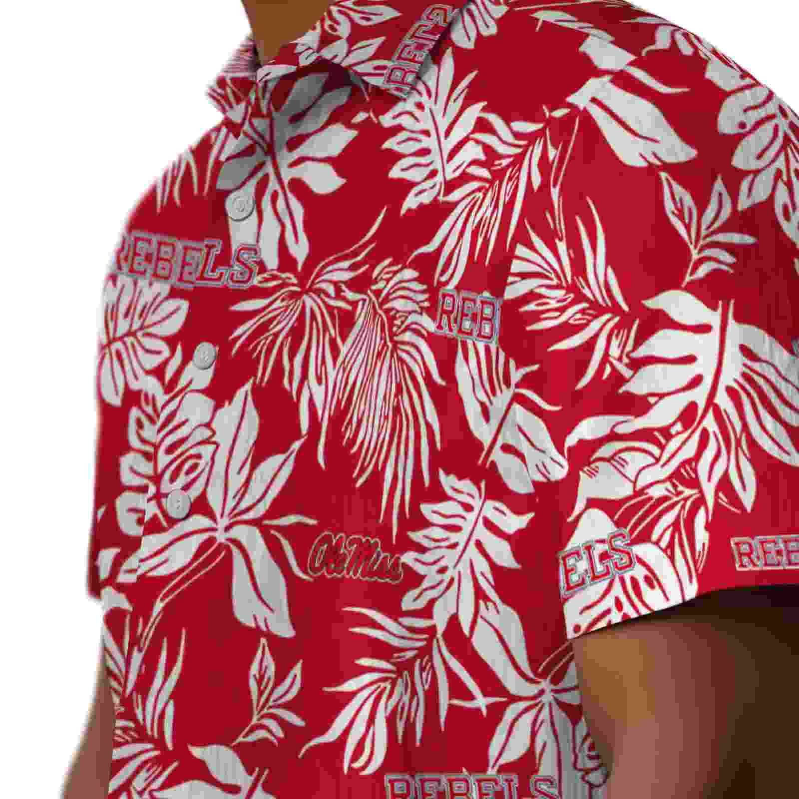 ole miss rebels tropical leaf red white hawaiian shirt trendy