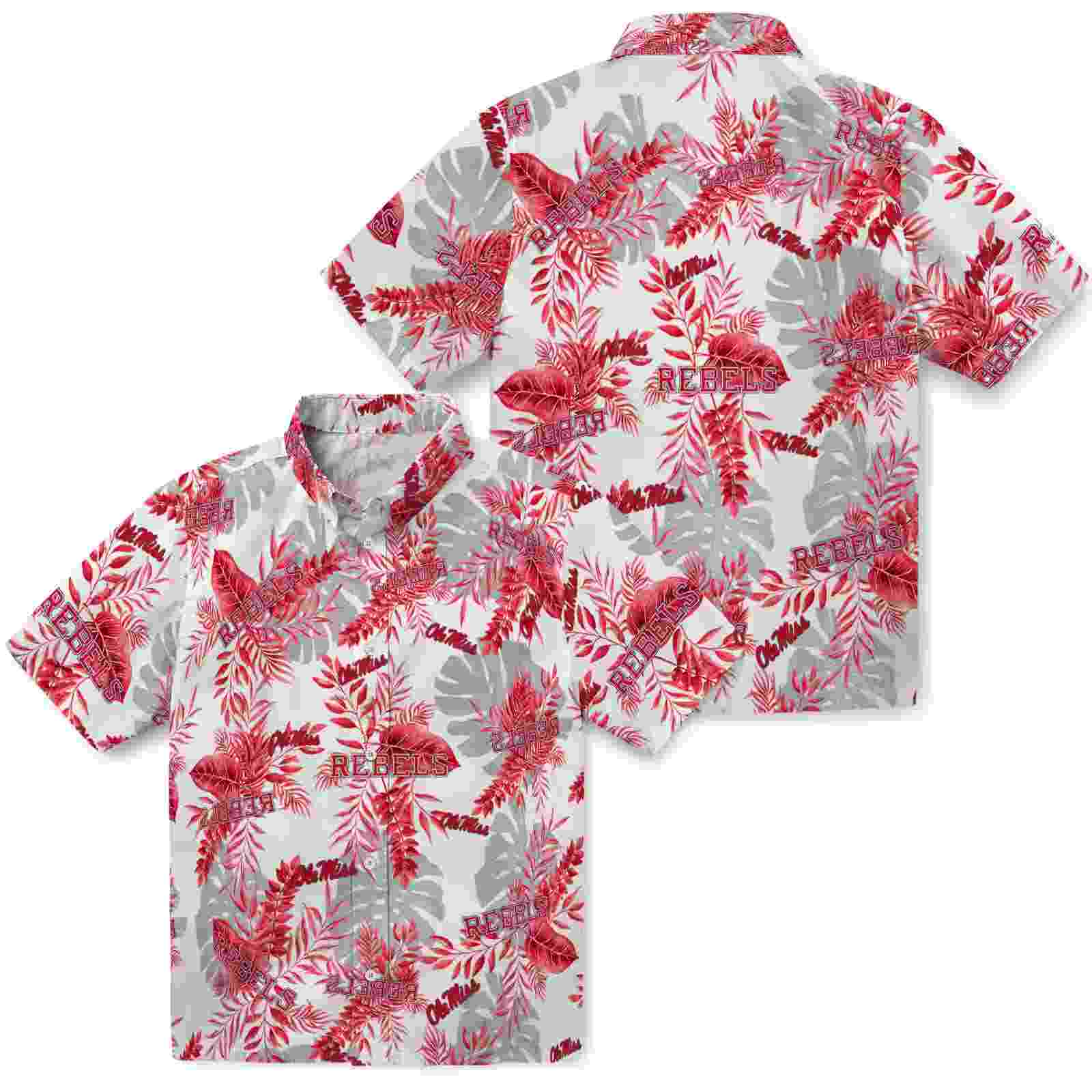 ole miss rebels tropical leaves red white hawaiian shirt high quality