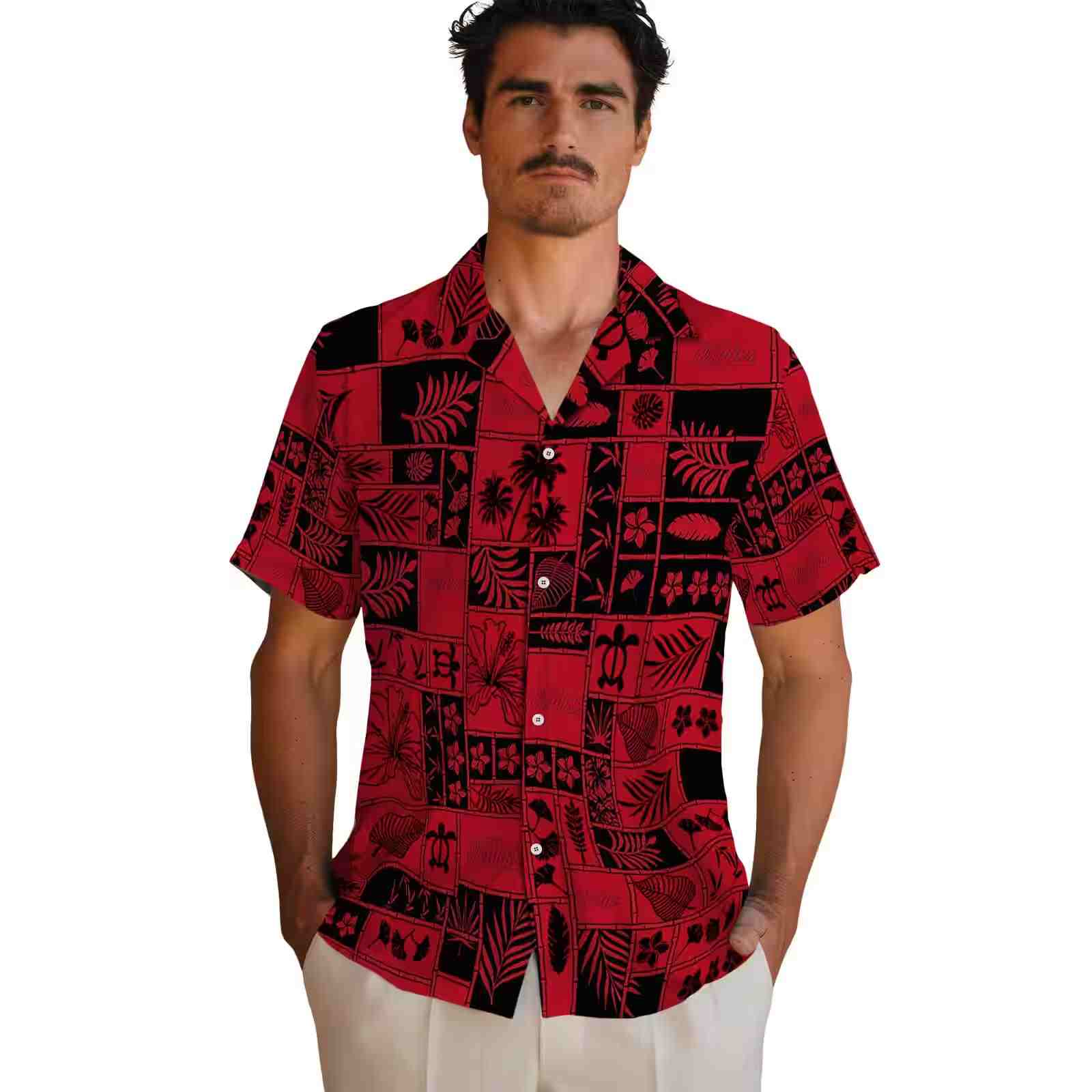 ole miss rebels tropical patchwork red black hawaiian shirt fashion forward